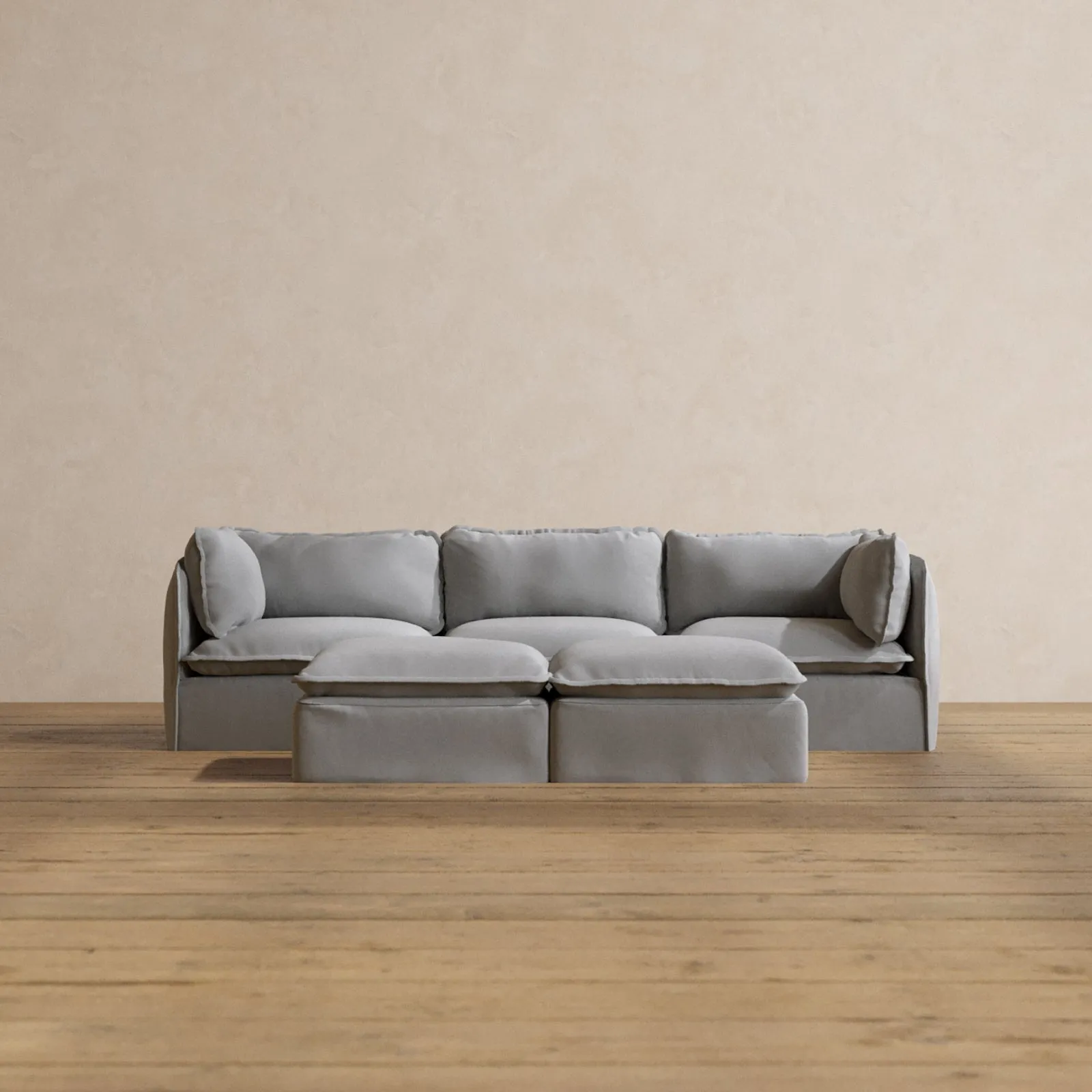 Modular Washable 3-Seater   Bench Ottoman in Pumice | Memorix  Seat | Contour Pillow