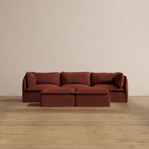 Modular Washable 3-Seater   Bench Ottoman in Rust | Memorix  Seat | Contour Pillow