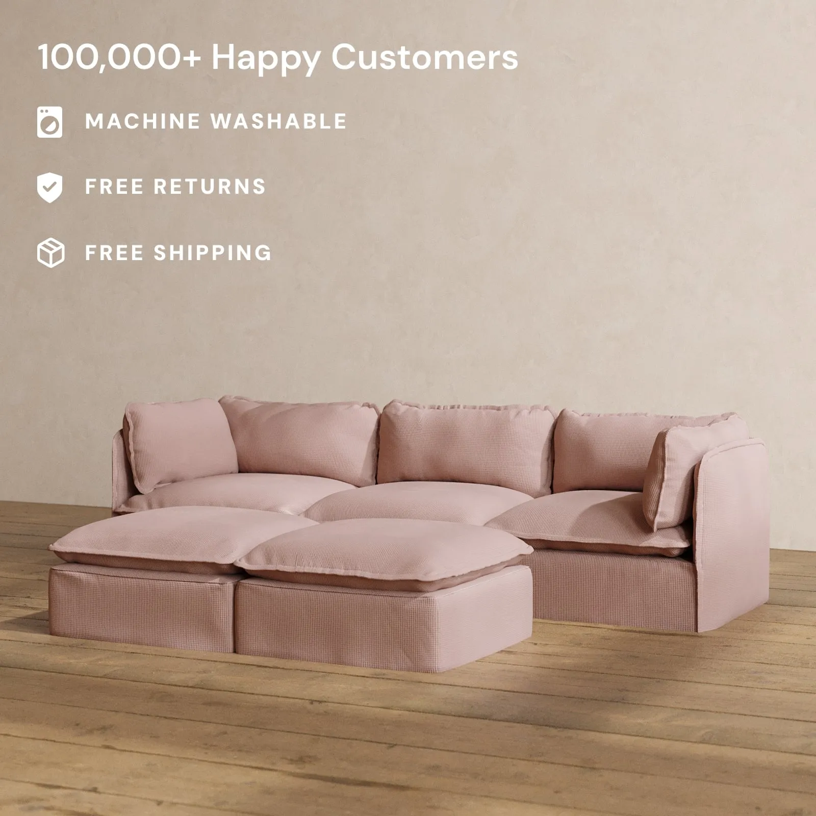 Modular Washable 3-Seater   Bench Ottoman in Sakura | Memorix  Seat | Contour Pillow