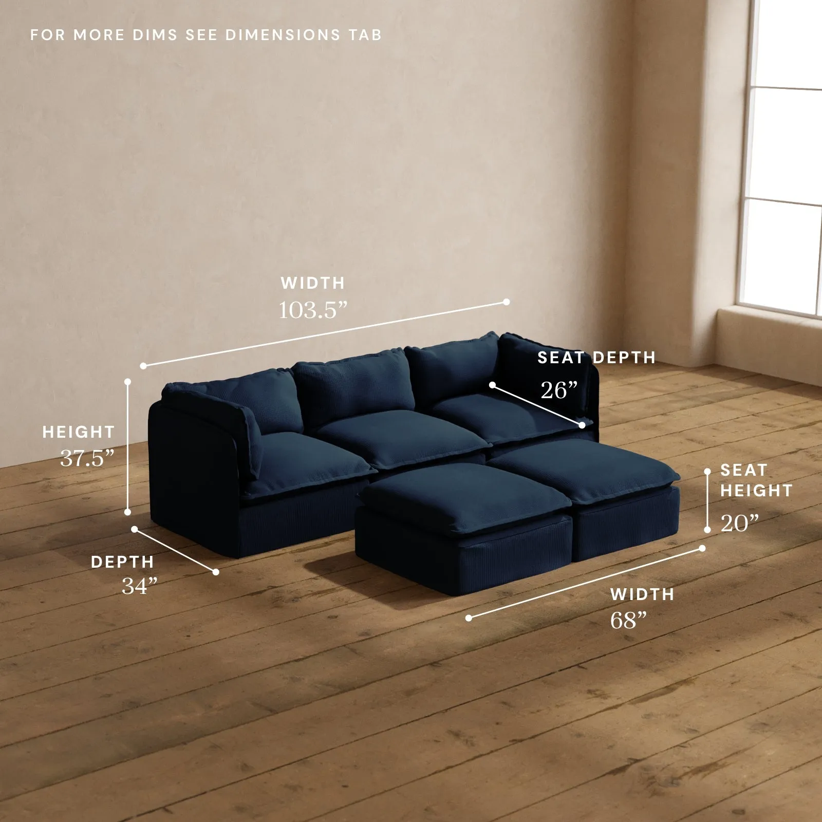 Modular Washable 3-Seater   Bench Ottoman in Sumi | Memorix  Seat | Contour Pillow