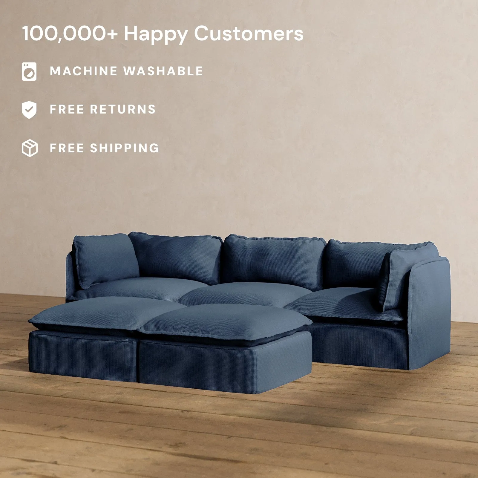 Modular Washable 3-Seater   Bench Ottoman in Sumi | Memorix  Seat | Contour Pillow