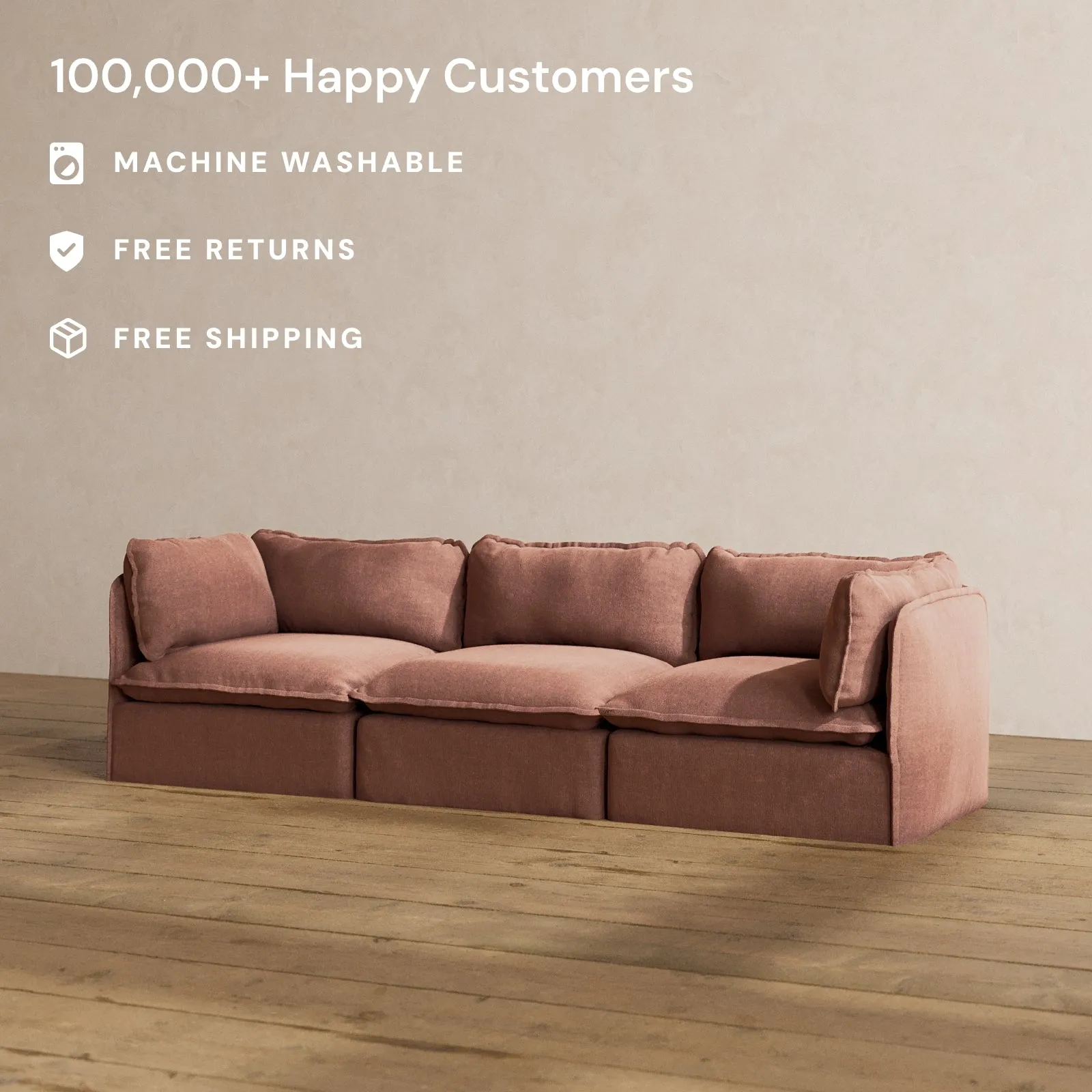 Modular Washable 3-Seater in Chestnut | Deluxe  Seat | Cloud Pillow
