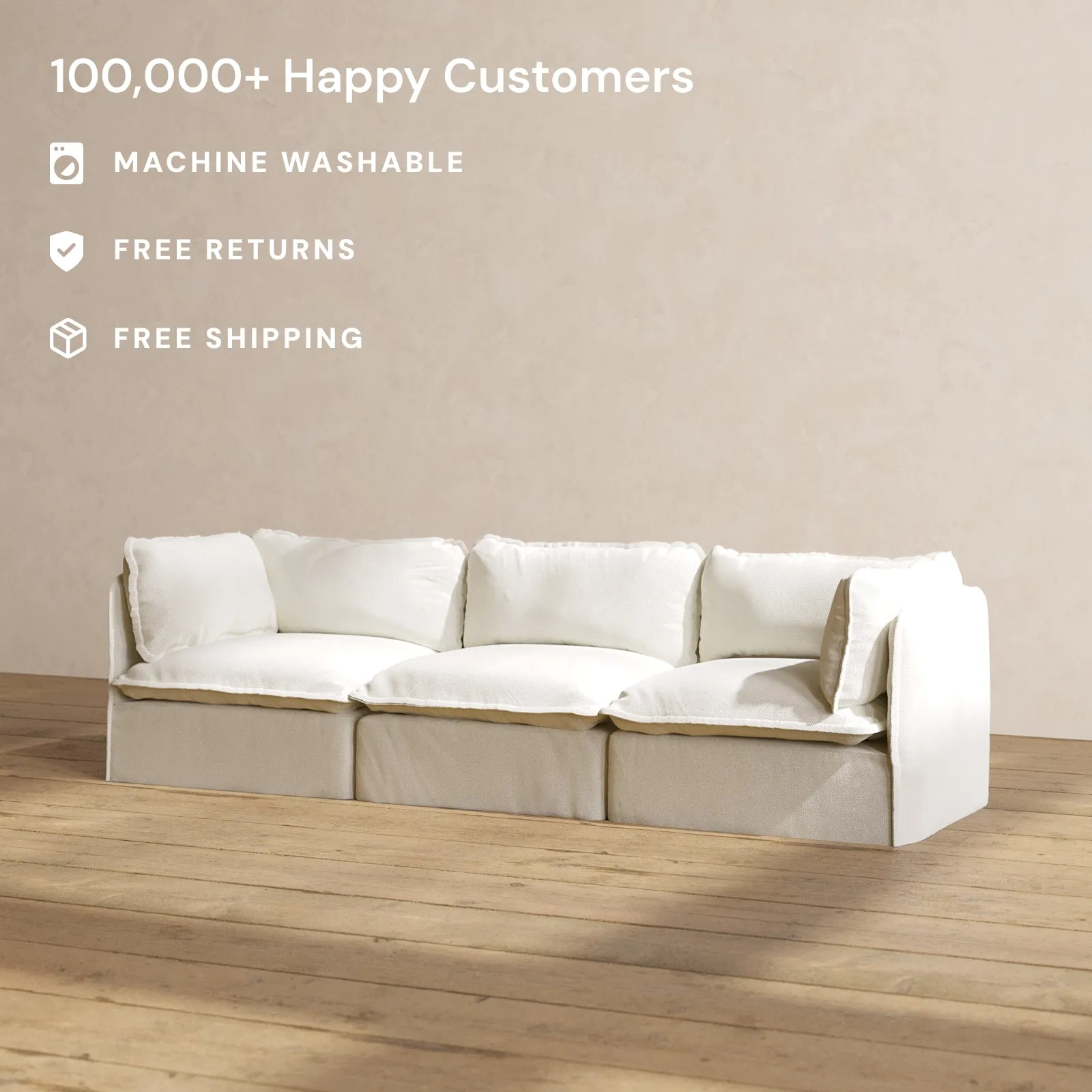 Modular Washable 3-Seater in Eggshell | Deluxe  Seat | Cloud Pillow