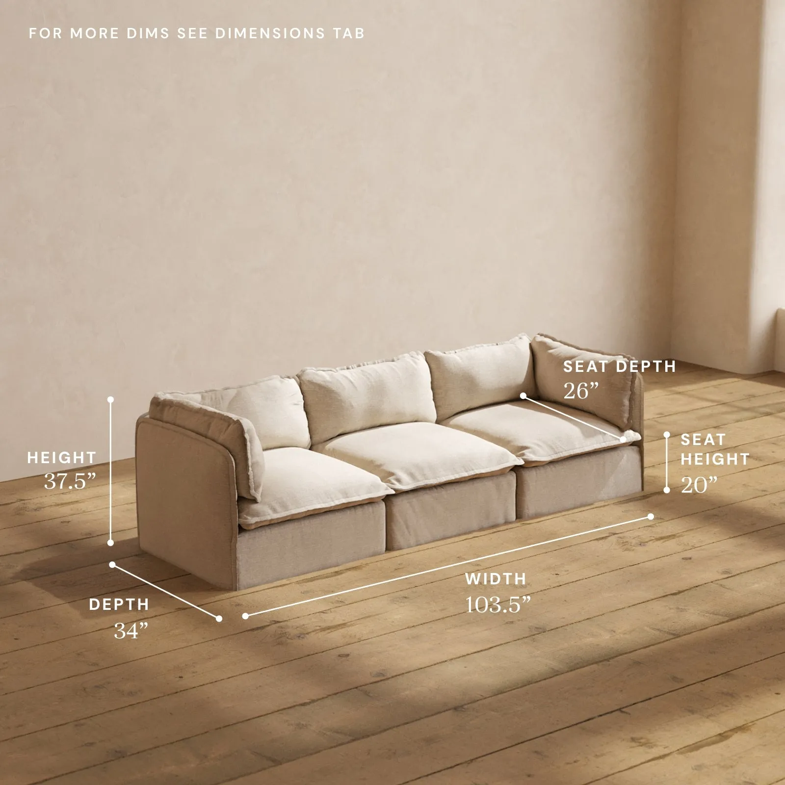 Modular Washable 3-Seater in Oat | Deluxe  Seat | Cloud Pillow