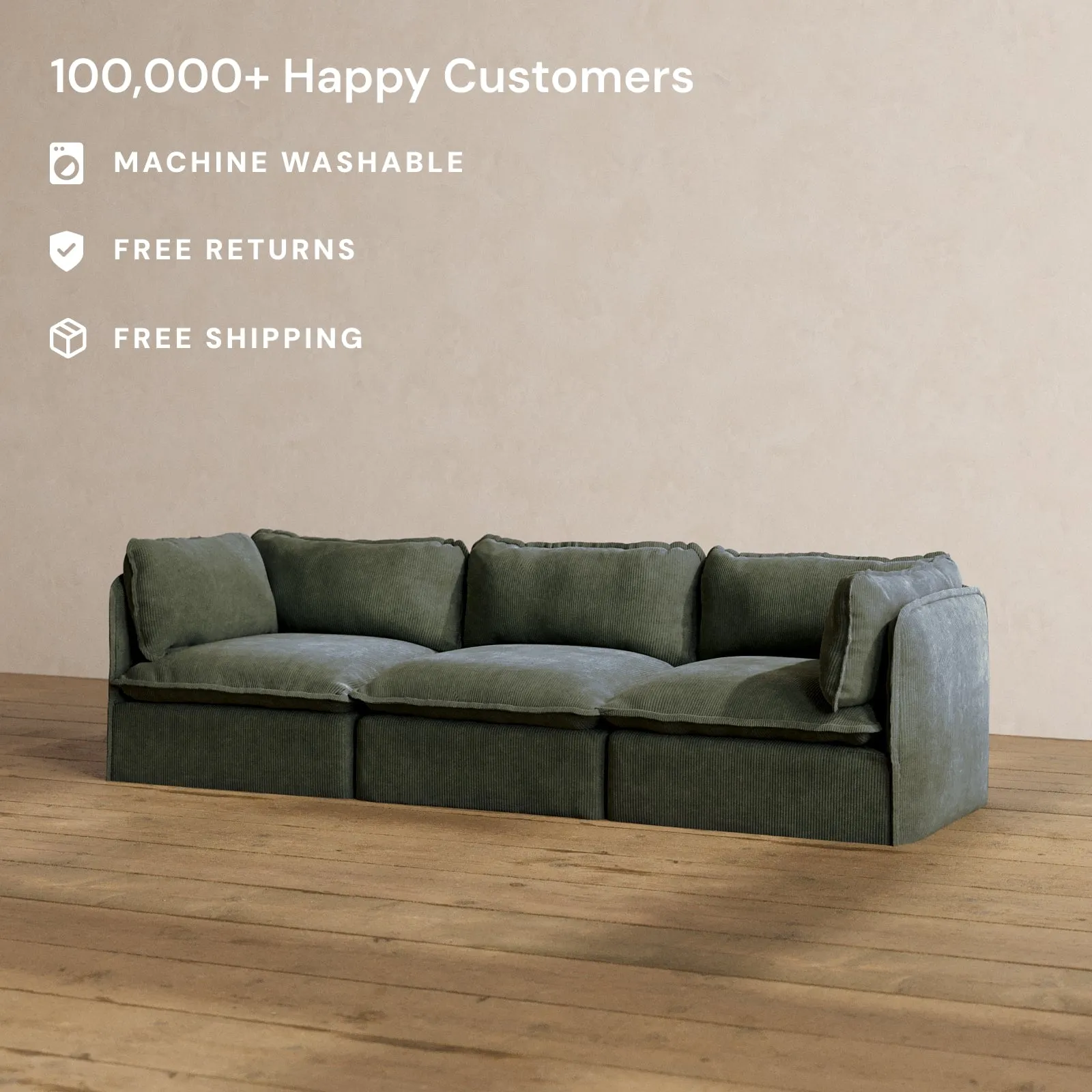 Modular Washable 3-Seater in Olivine | Memorix  Seat | Contour Pillow