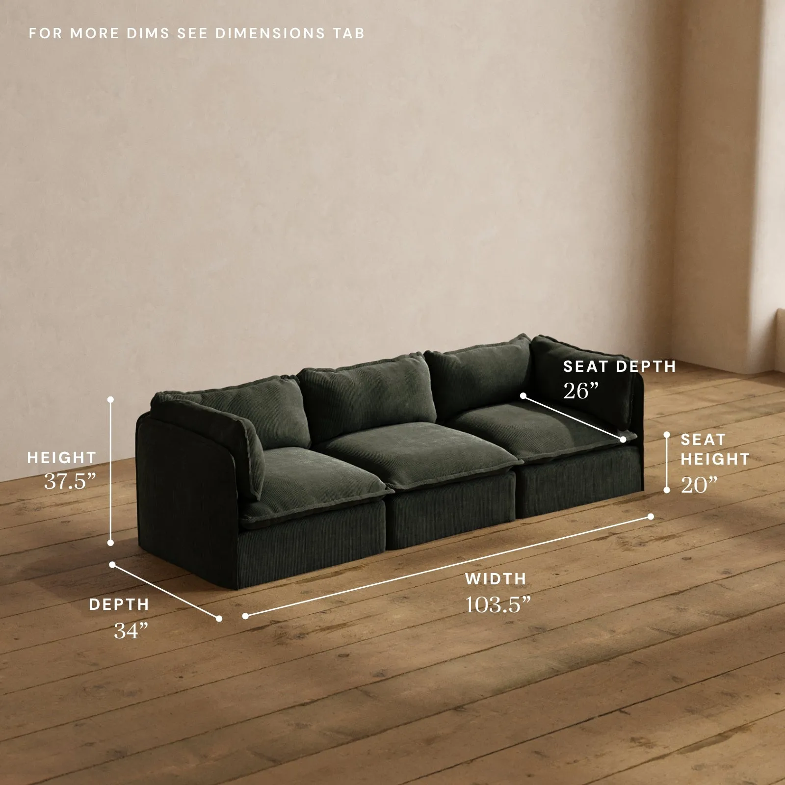 Modular Washable 3-Seater in Olivine | Memorix  Seat | Contour Pillow