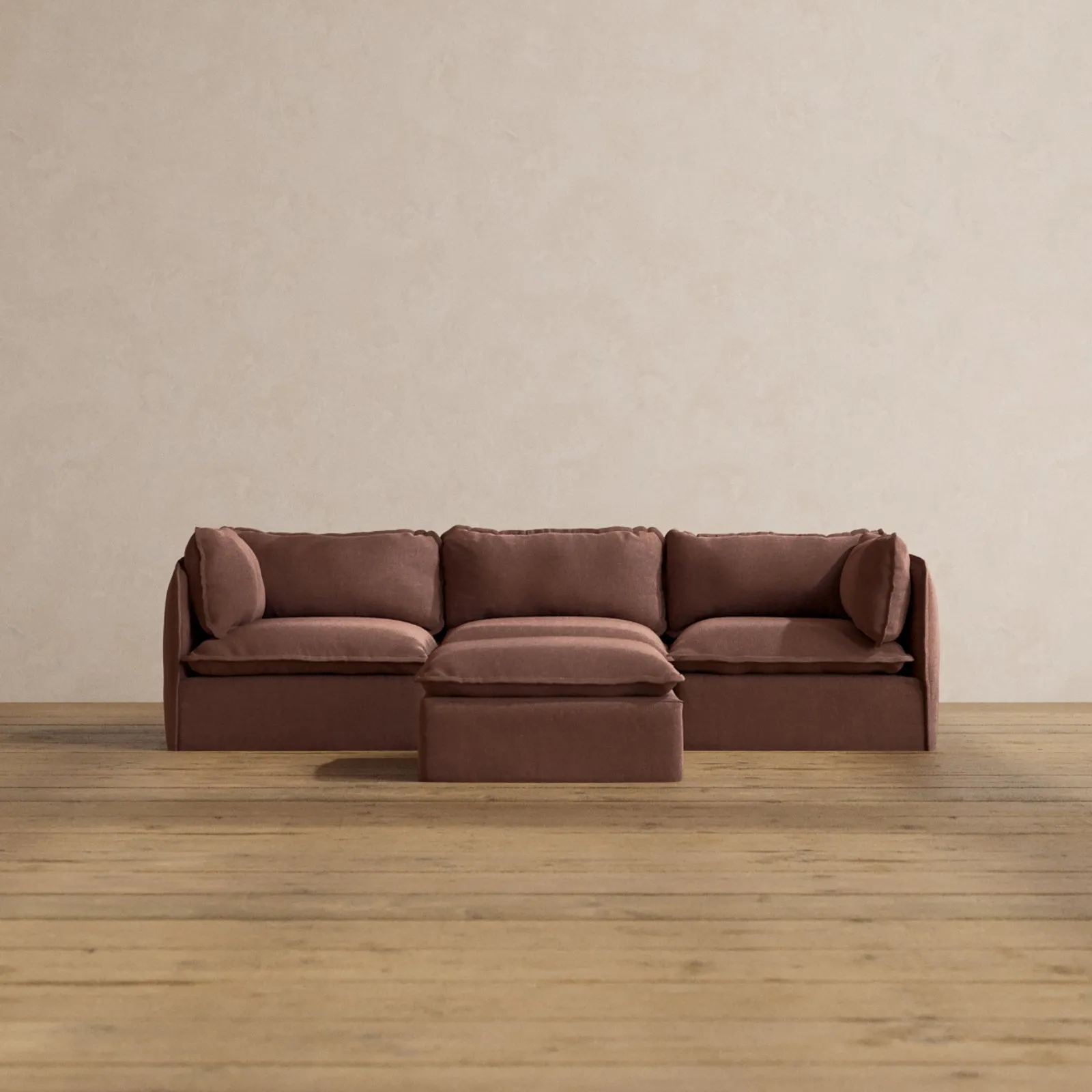 Modular Washable 3-Seater   Ottoman in Chestnut | Memorix  Seat | Contour Pillow