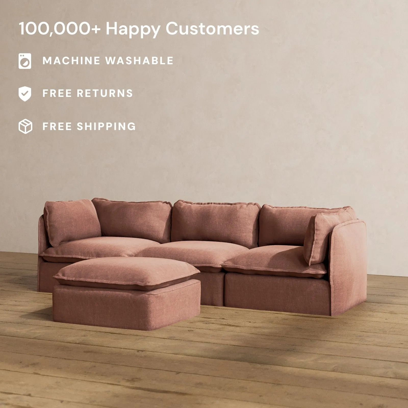 Modular Washable 3-Seater   Ottoman in Chestnut | Memorix  Seat | Contour Pillow