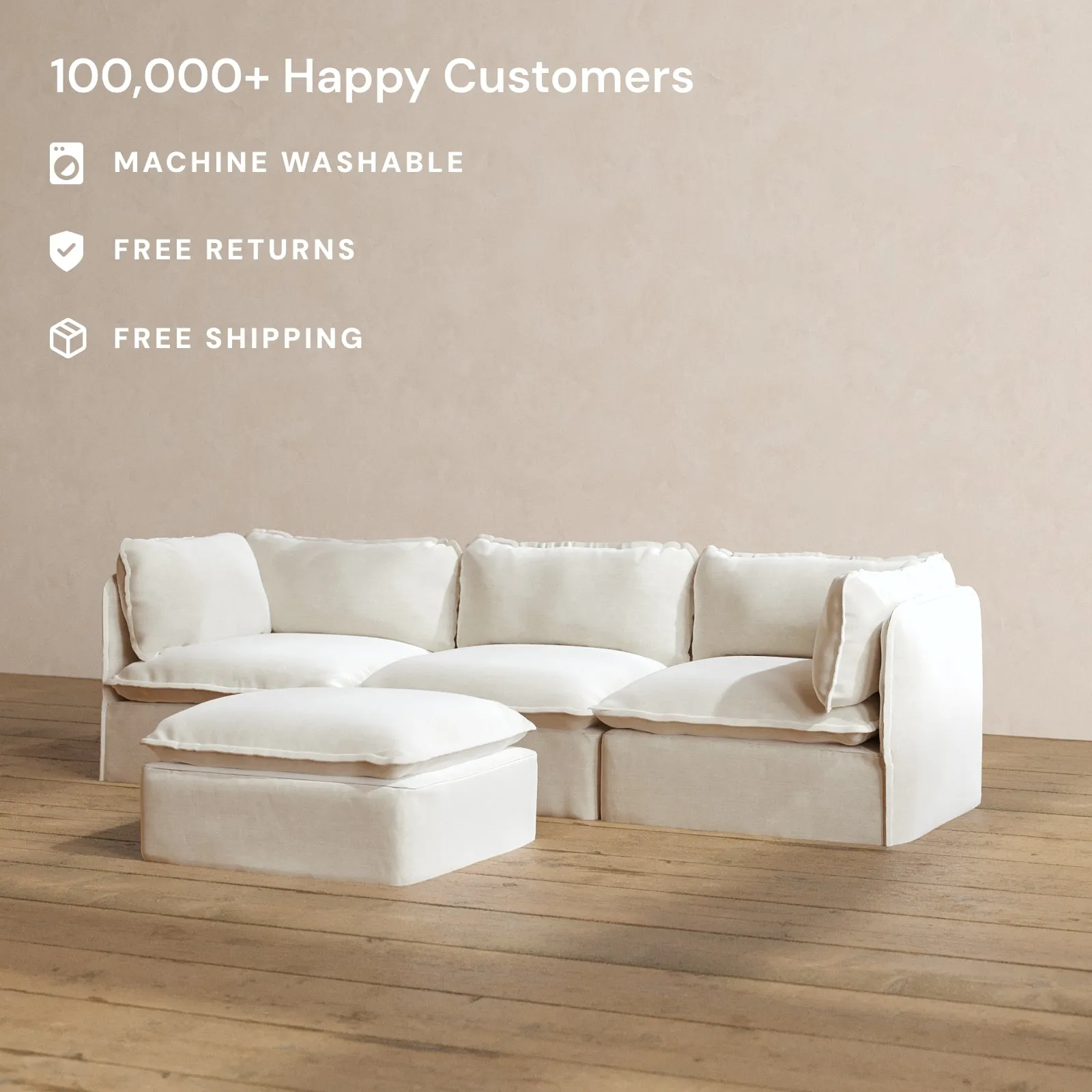 Modular Washable 3-Seater   Ottoman in Coco | Memorix  Seat | Contour Pillow