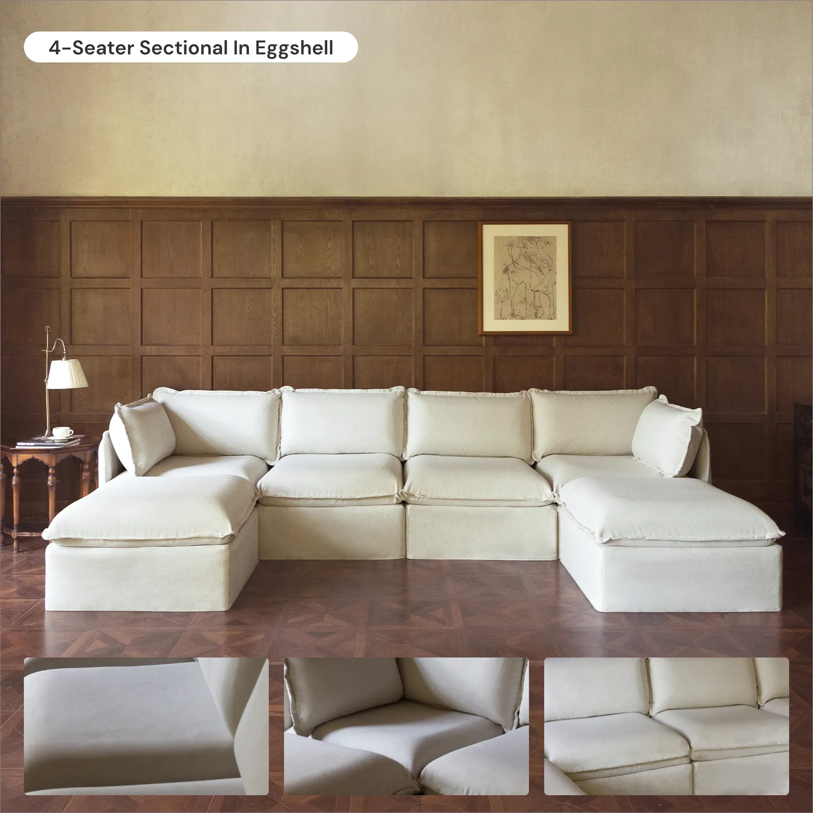 Modular Washable 3-Seater   Ottoman in Eggshell | Memorix  Seat | Contour Pillow