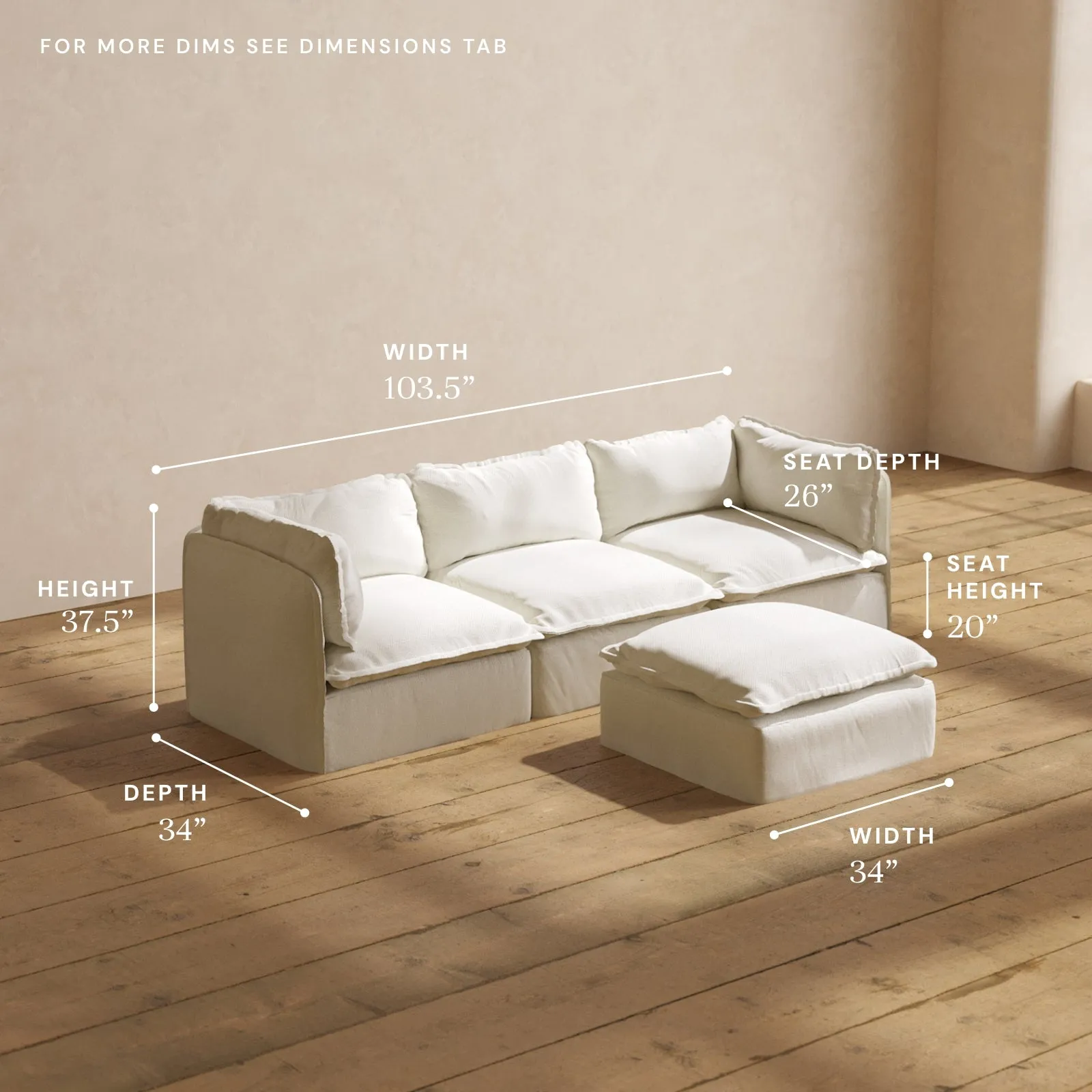 Modular Washable 3-Seater   Ottoman in Eggshell | Memorix  Seat | Contour Pillow