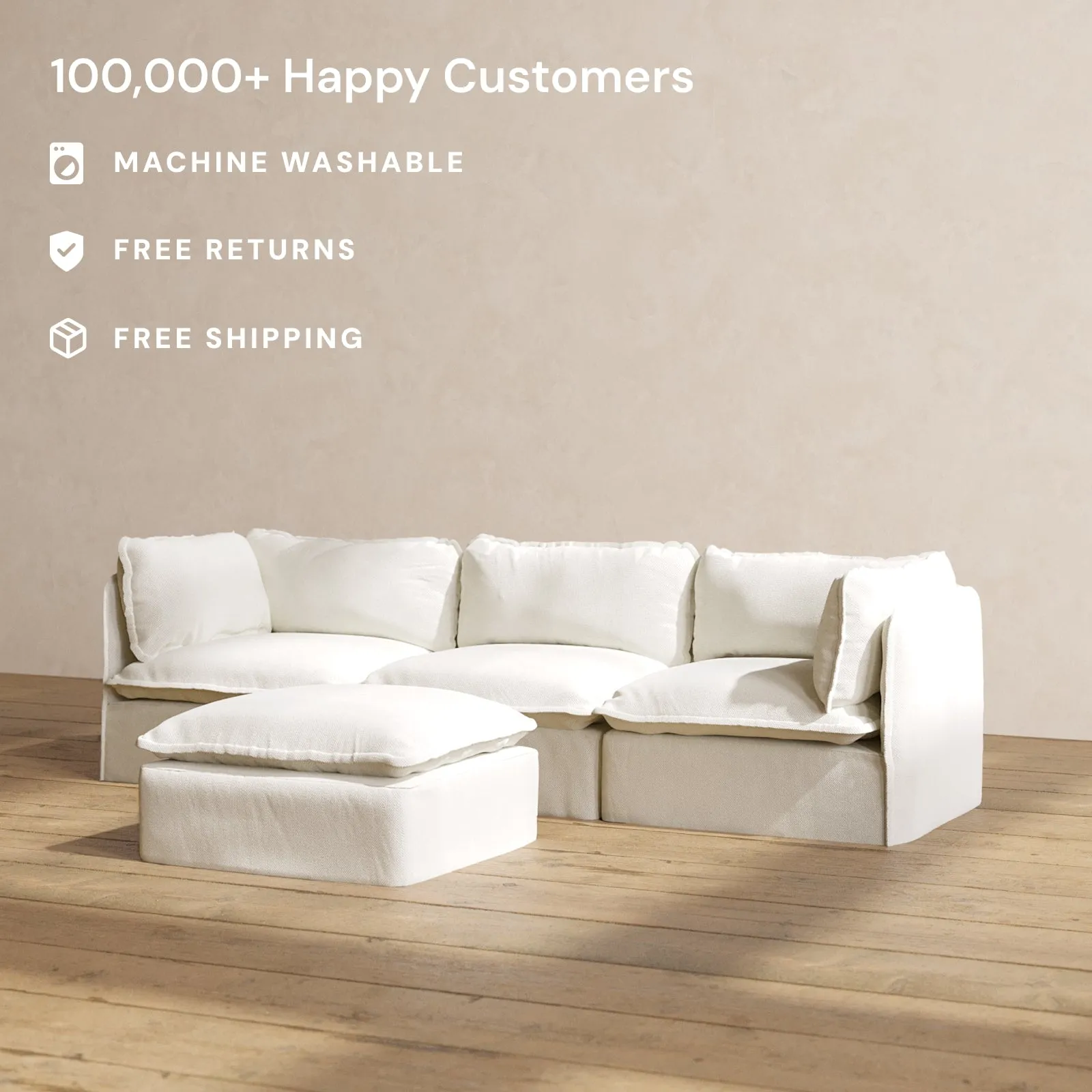Modular Washable 3-Seater   Ottoman in Eggshell | Memorix  Seat | Contour Pillow
