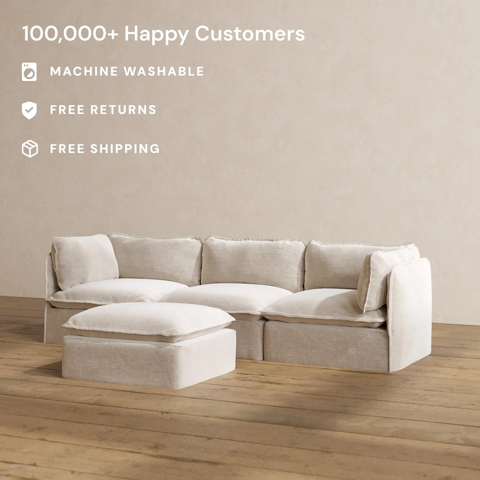 Modular Washable 3-Seater   Ottoman in Mist | Memorix  Seat | Contour Pillow