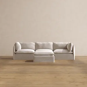 Modular Washable 3-Seater   Ottoman in Mist | Memorix  Seat | Contour Pillow