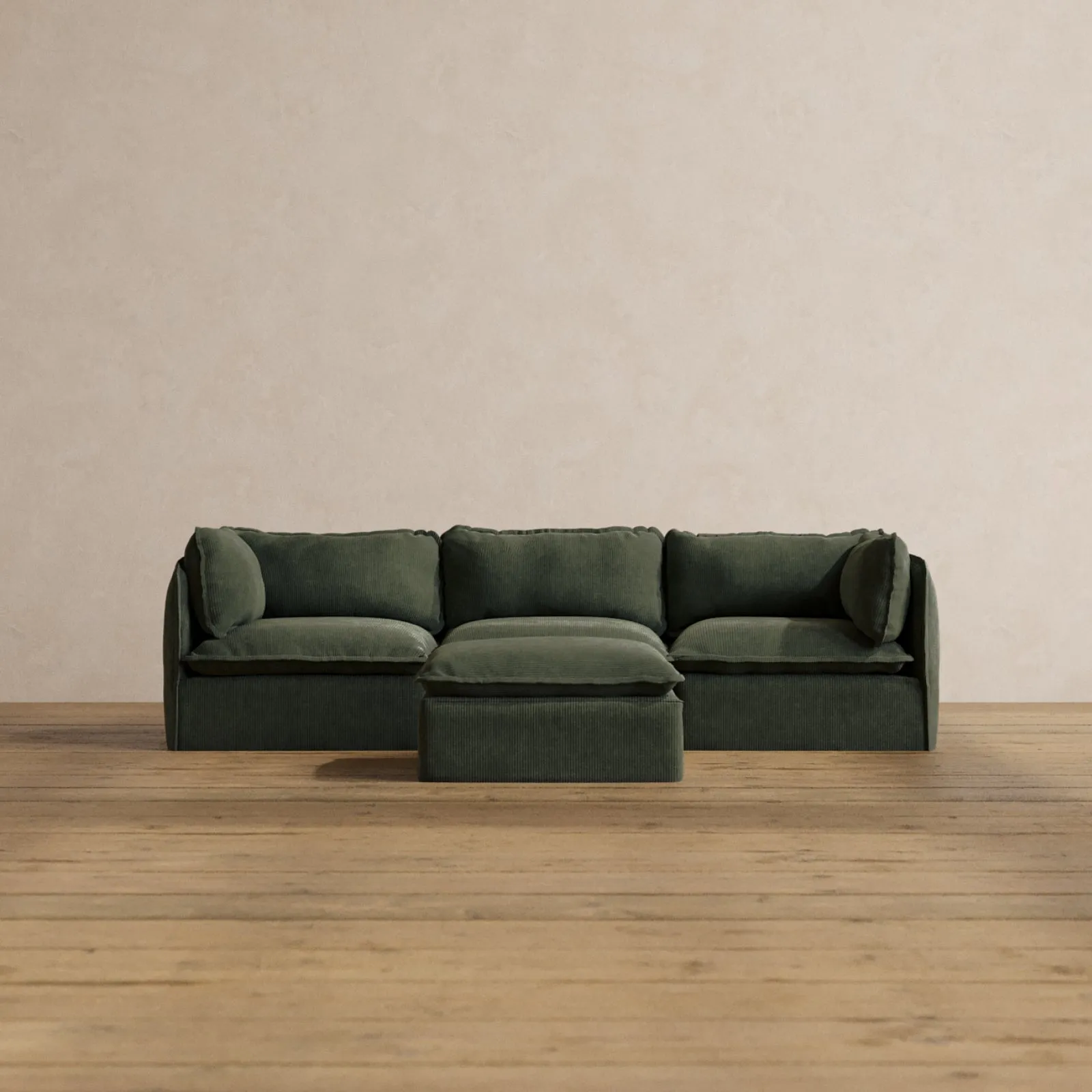 Modular Washable 3-Seater   Ottoman in Olivine | Memorix  Seat | Contour Pillow