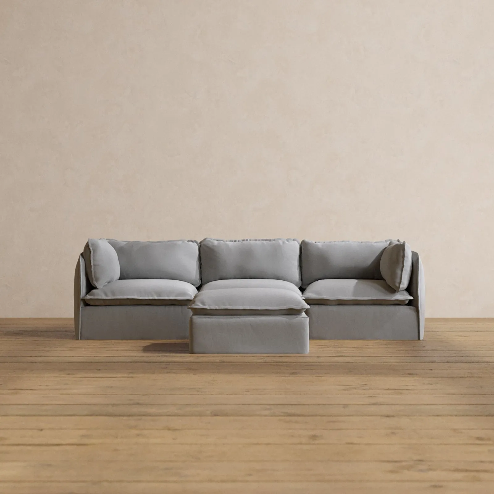 Modular Washable 3-Seater   Ottoman in Pumice | Memorix  Seat | Contour Pillow