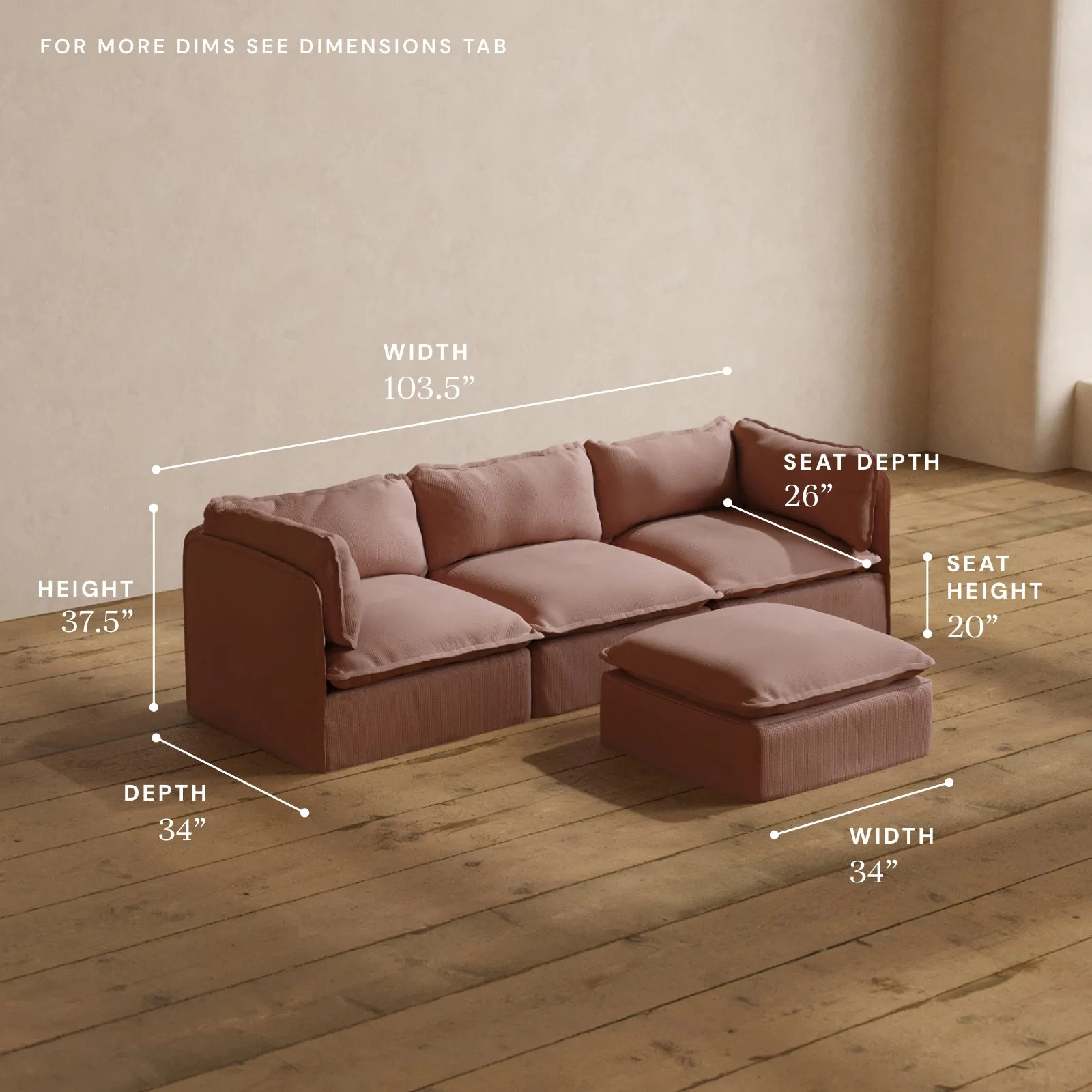 Modular Washable 3-Seater   Ottoman in Sakura | Memorix  Seat | Contour Pillow