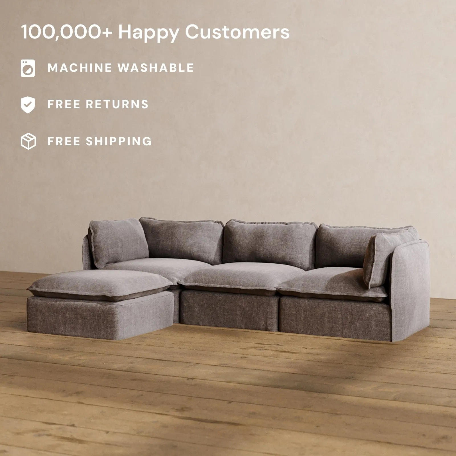 Modular Washable 3-Seater Sectional in Caviar | Memorix  Seat | Contour Pillow