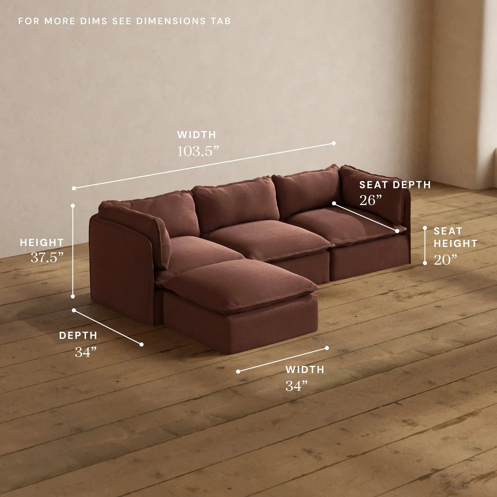 Modular Washable 3-Seater Sectional in Chestnut | Memorix  Seat | Contour Pillow