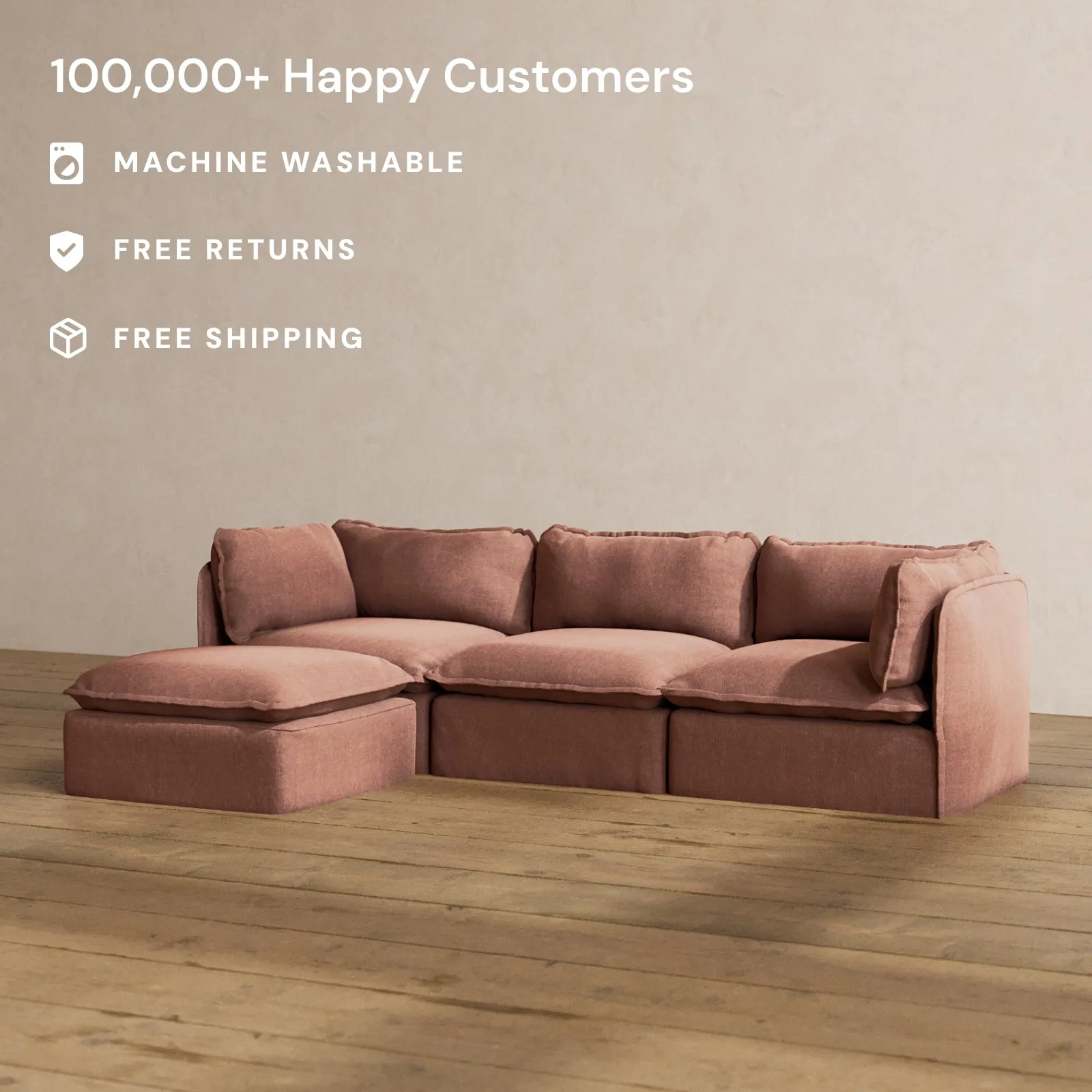 Modular Washable 3-Seater Sectional in Chestnut | Memorix  Seat | Contour Pillow