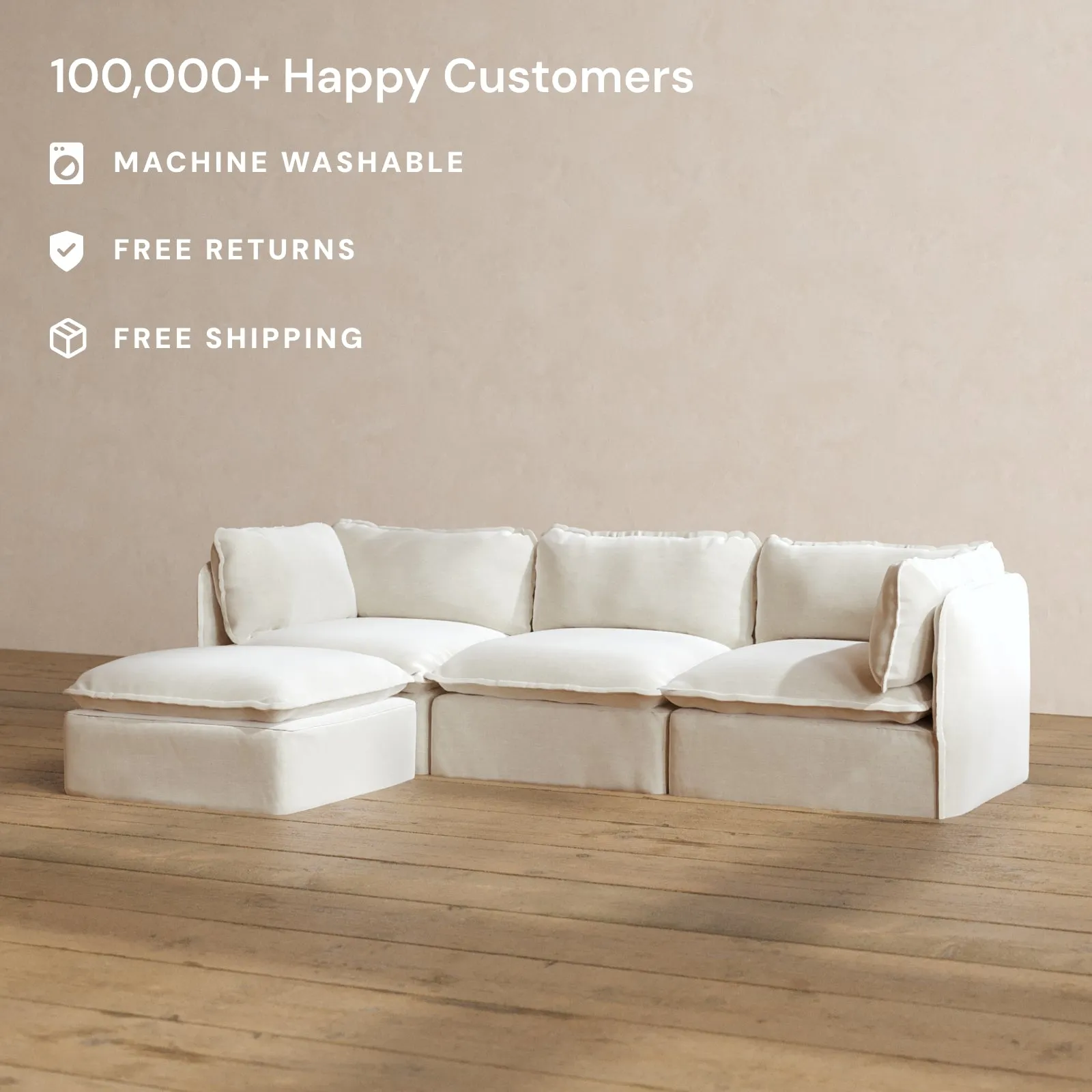 Modular Washable 3-Seater Sectional in Coco | Memorix  Seat | Contour Pillow
