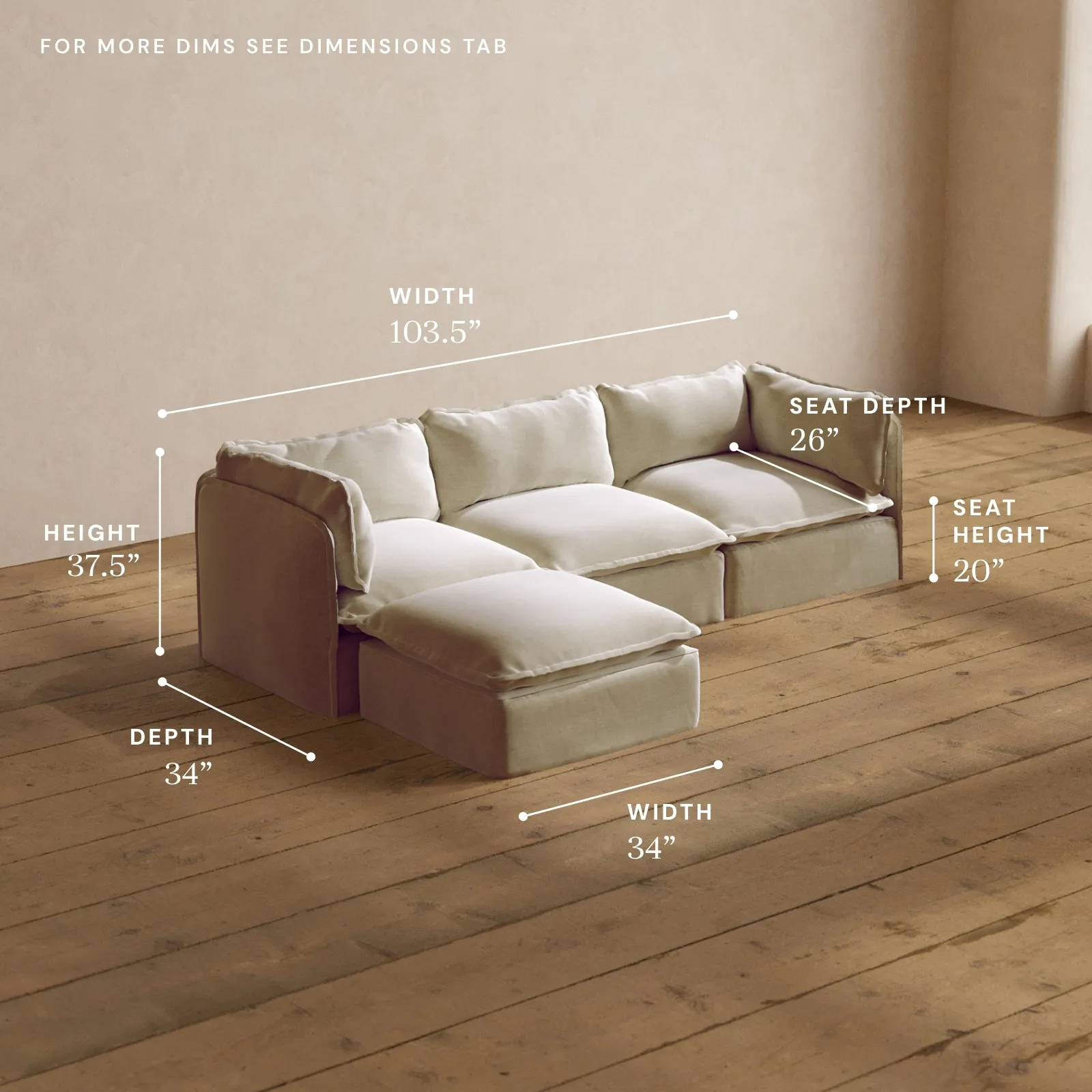 Modular Washable 3-Seater Sectional in Coco | Memorix  Seat | Contour Pillow
