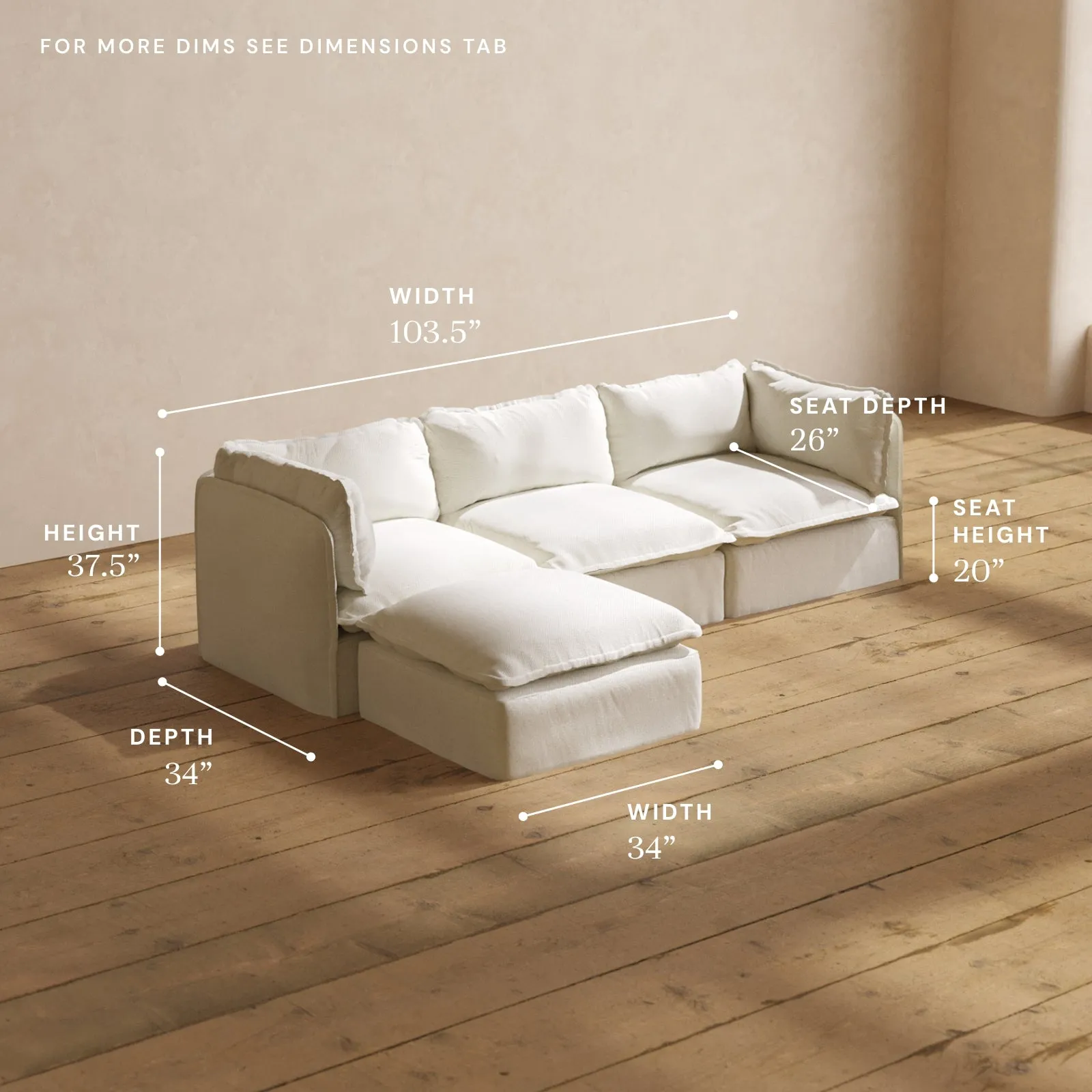 Modular Washable 3-Seater Sectional in Eggshell | Memorix  Seat | Contour Pillow