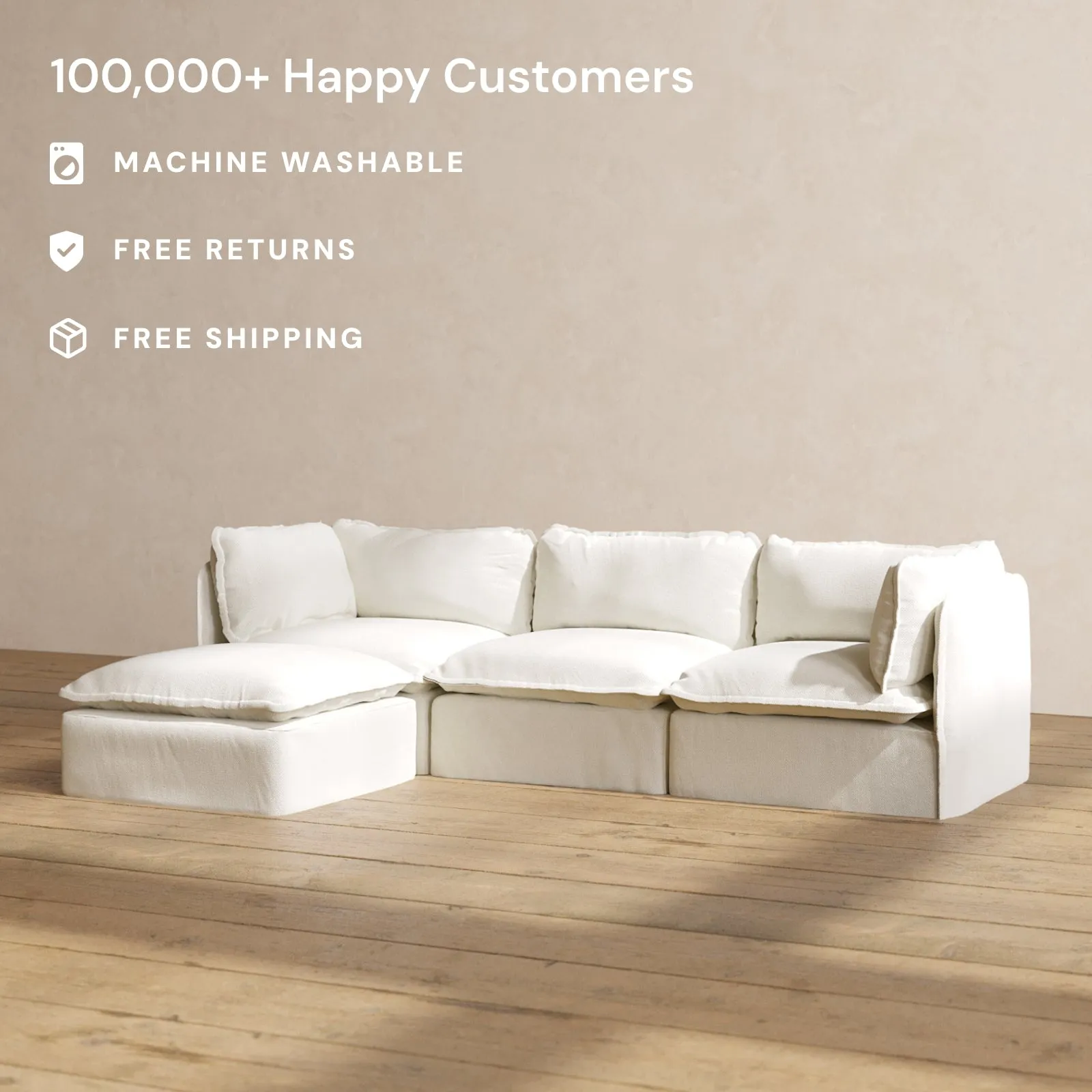 Modular Washable 3-Seater Sectional in Eggshell | Memorix  Seat | Contour Pillow