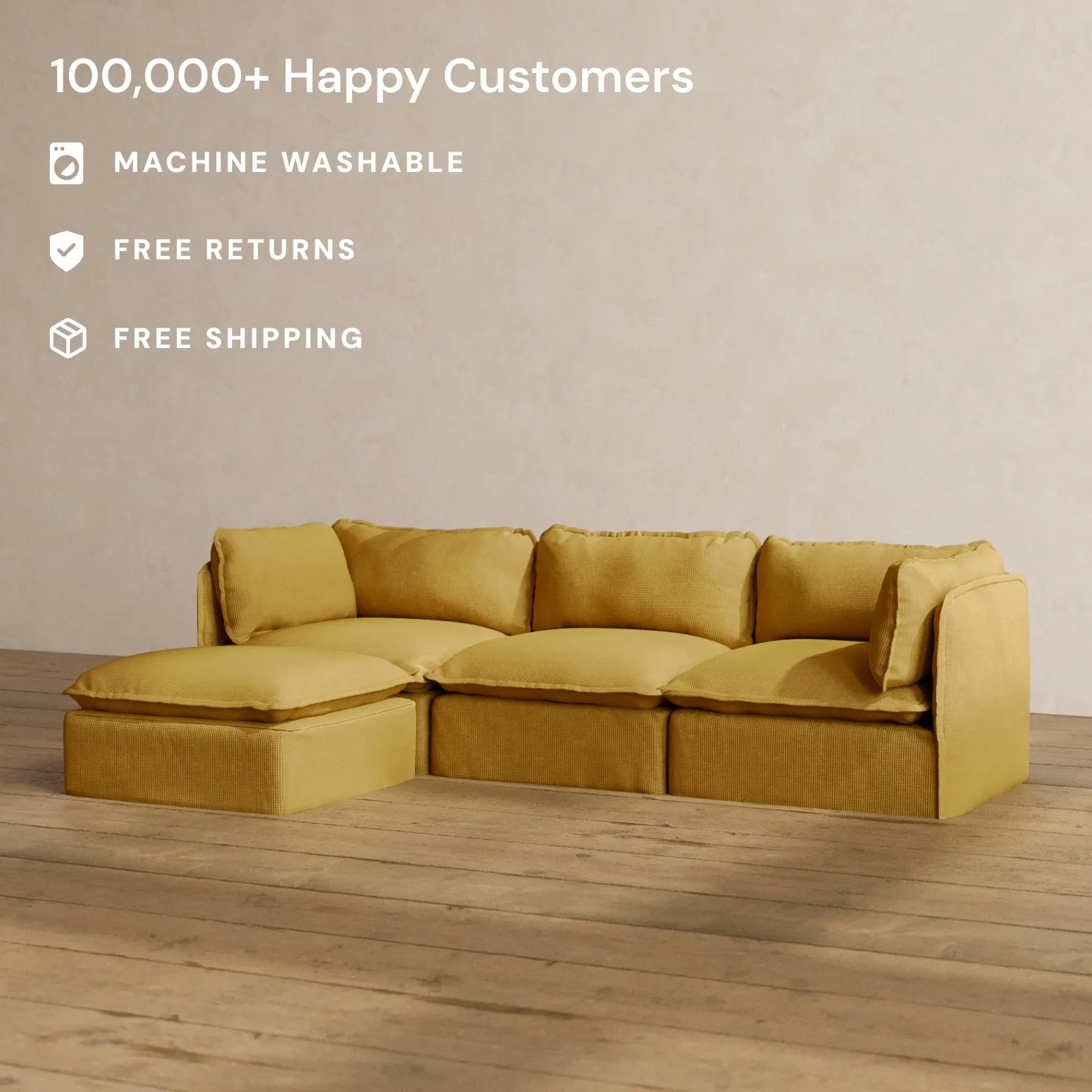 Modular Washable 3-Seater Sectional in Kiiro | Memorix  Seat | Contour Pillow