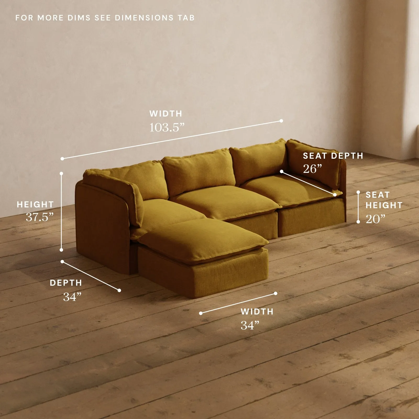 Modular Washable 3-Seater Sectional in Kiiro | Memorix  Seat | Contour Pillow