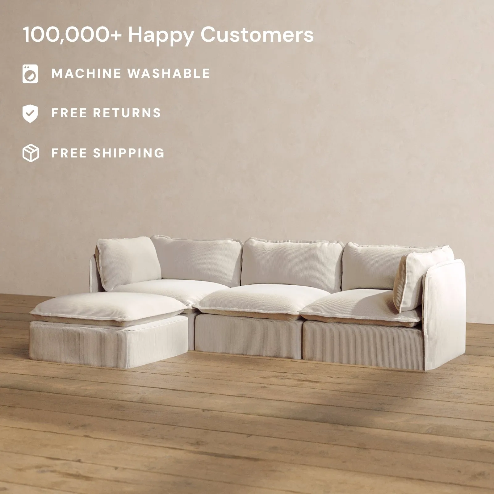 Modular Washable 3-Seater Sectional in Milk | Memorix  Seat | Contour Pillow