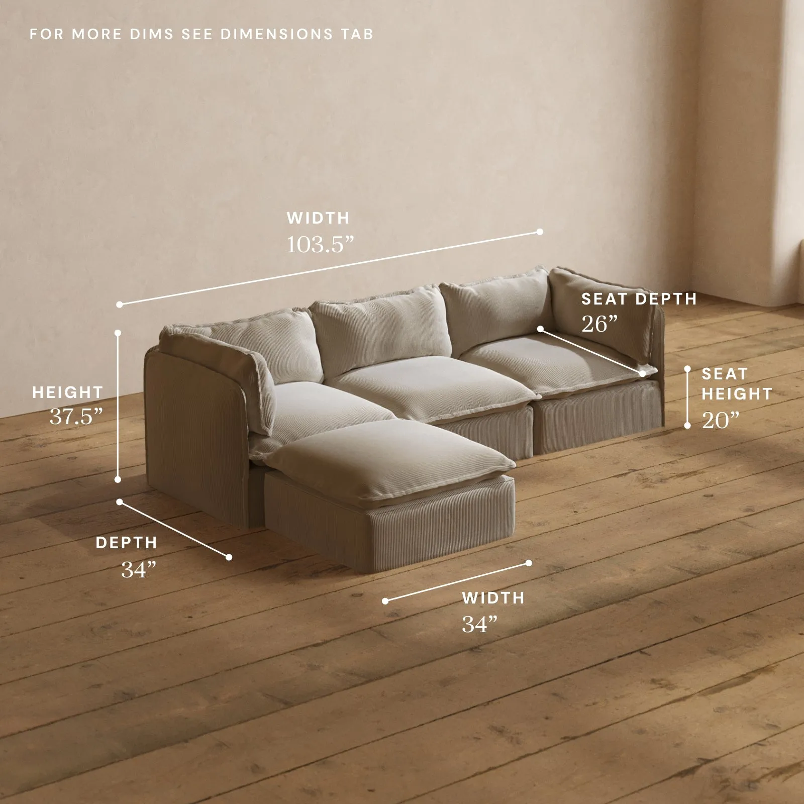 Modular Washable 3-Seater Sectional in Milk | Memorix  Seat | Contour Pillow