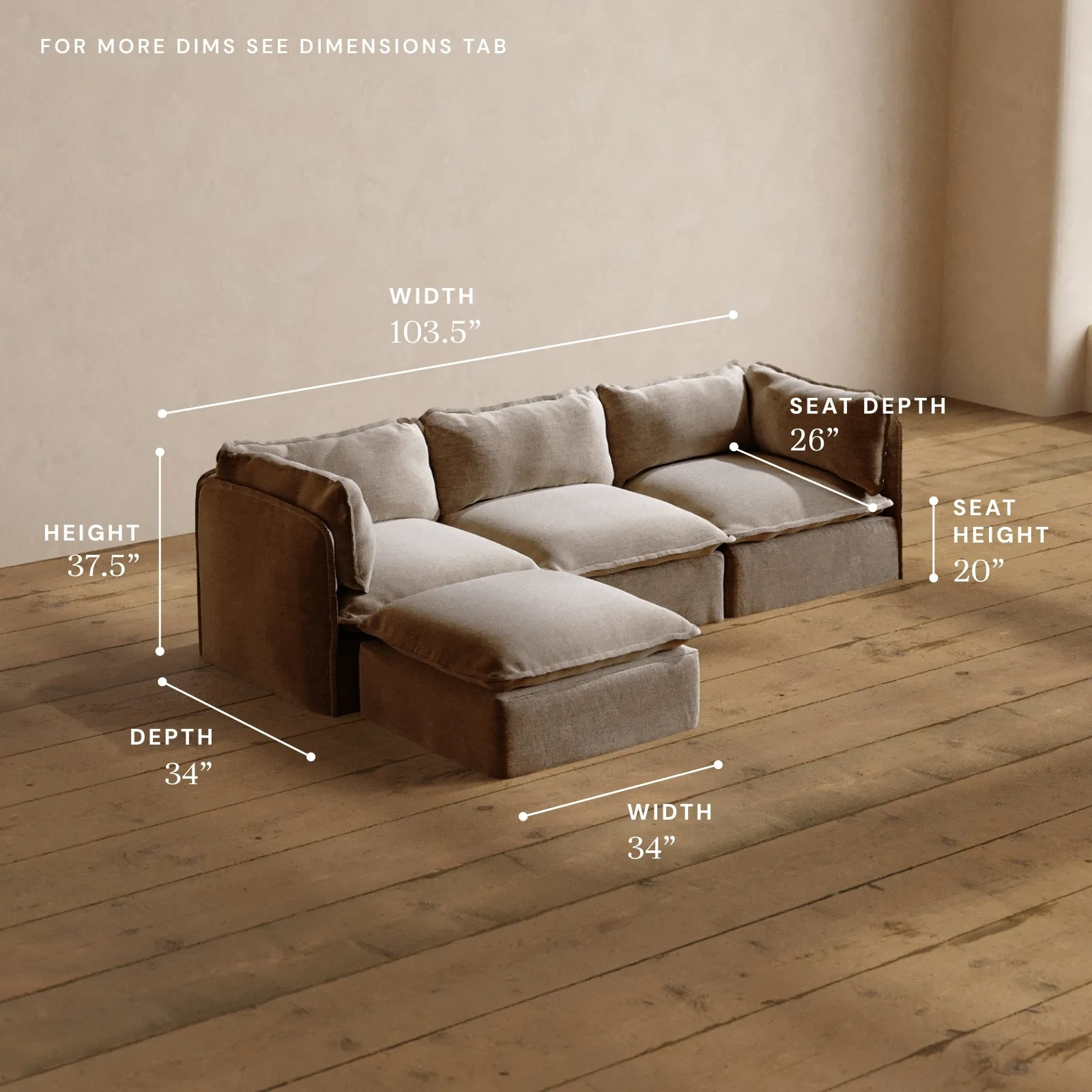 Modular Washable 3-Seater Sectional in Mist | Memorix  Seat | Contour Pillow