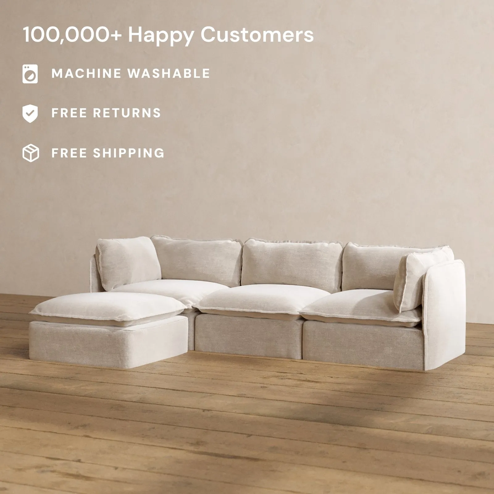 Modular Washable 3-Seater Sectional in Mist | Memorix  Seat | Contour Pillow
