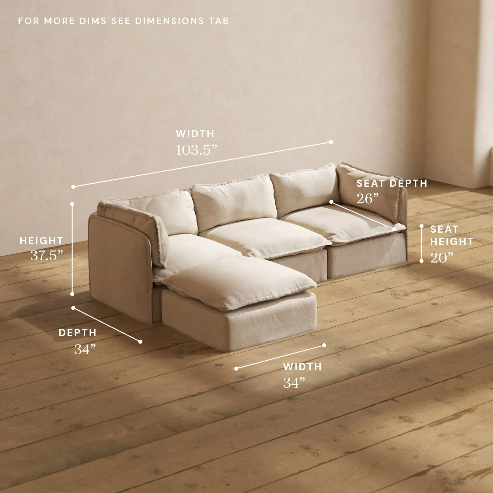 Modular Washable 3-Seater Sectional in Oat | Memorix  Seat | Contour Pillow