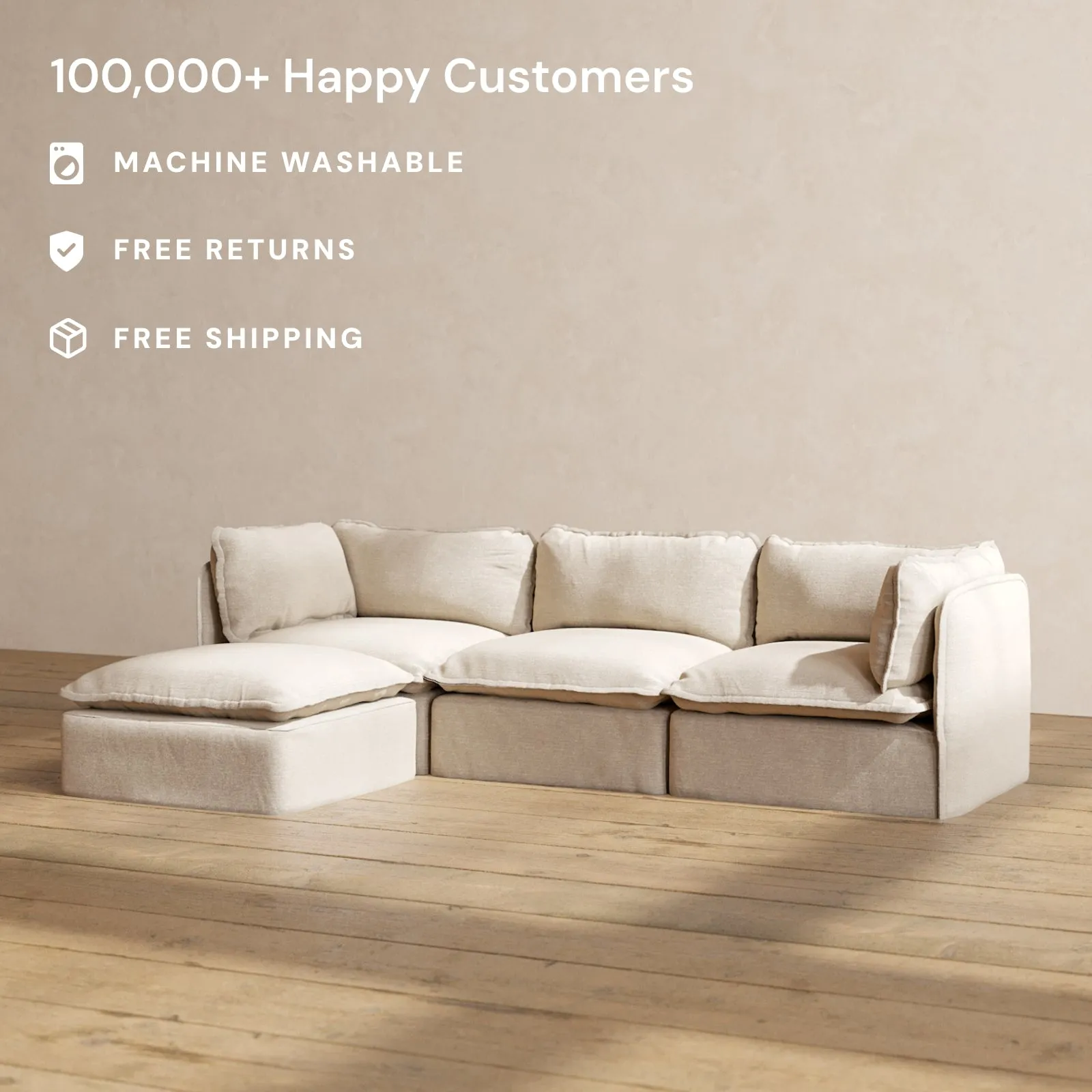 Modular Washable 3-Seater Sectional in Oat | Memorix  Seat | Contour Pillow