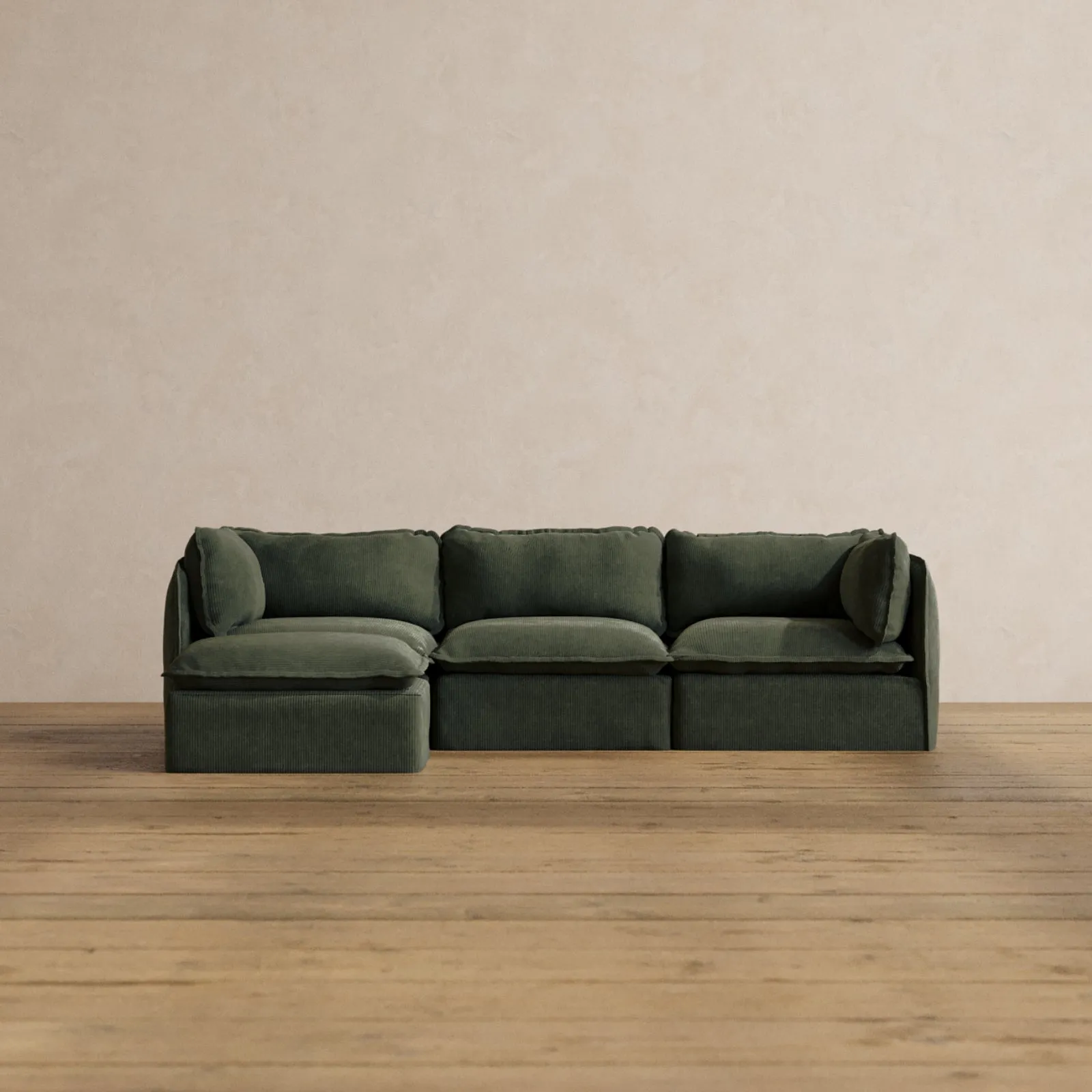 Modular Washable 3-Seater Sectional in Olivine | Memorix  Seat | Contour Pillow