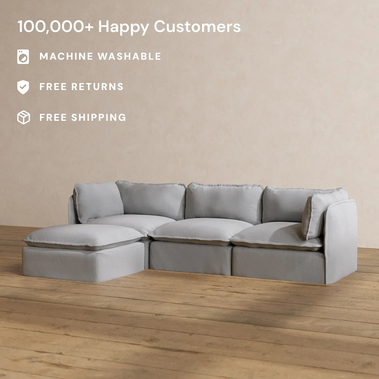 Modular Washable 3-Seater Sectional in Pumice | Memorix  Seat | Contour Pillow