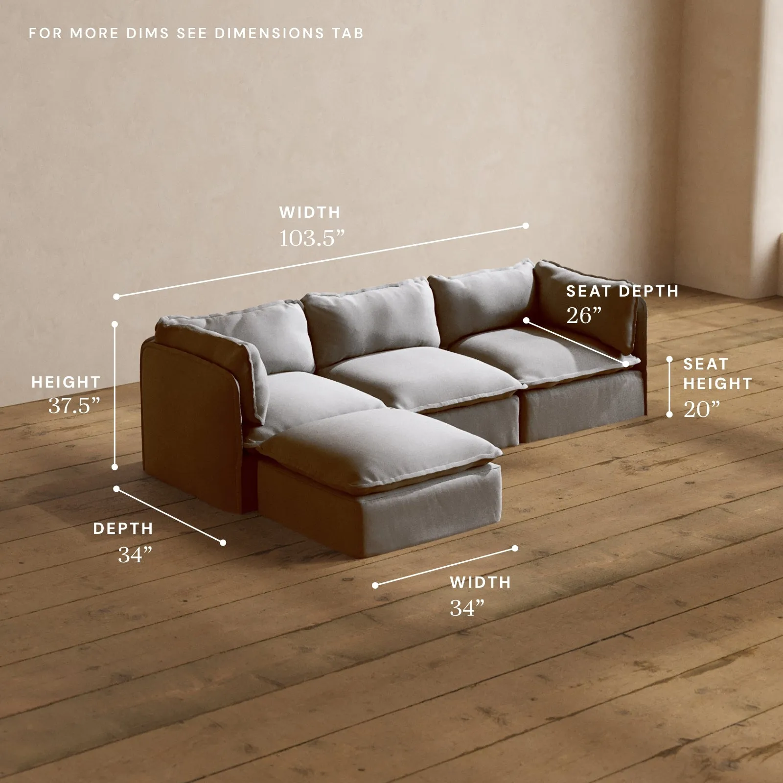 Modular Washable 3-Seater Sectional in Pumice | Memorix  Seat | Contour Pillow