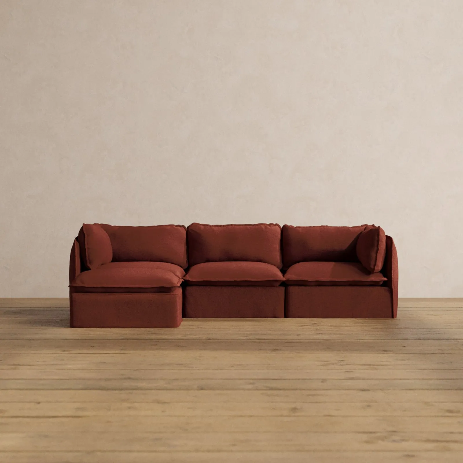 Modular Washable 3-Seater Sectional in Rust | Memorix  Seat | Contour Pillow