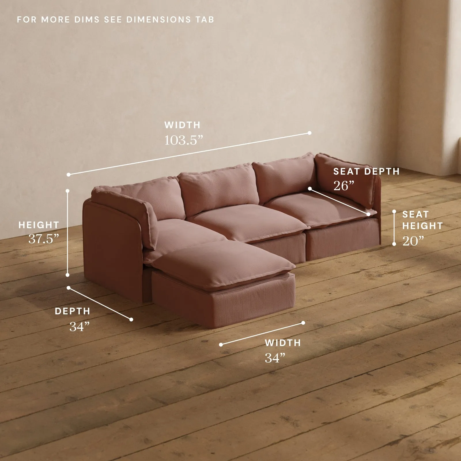 Modular Washable 3-Seater Sectional in Sakura | Memorix  Seat | Contour Pillow