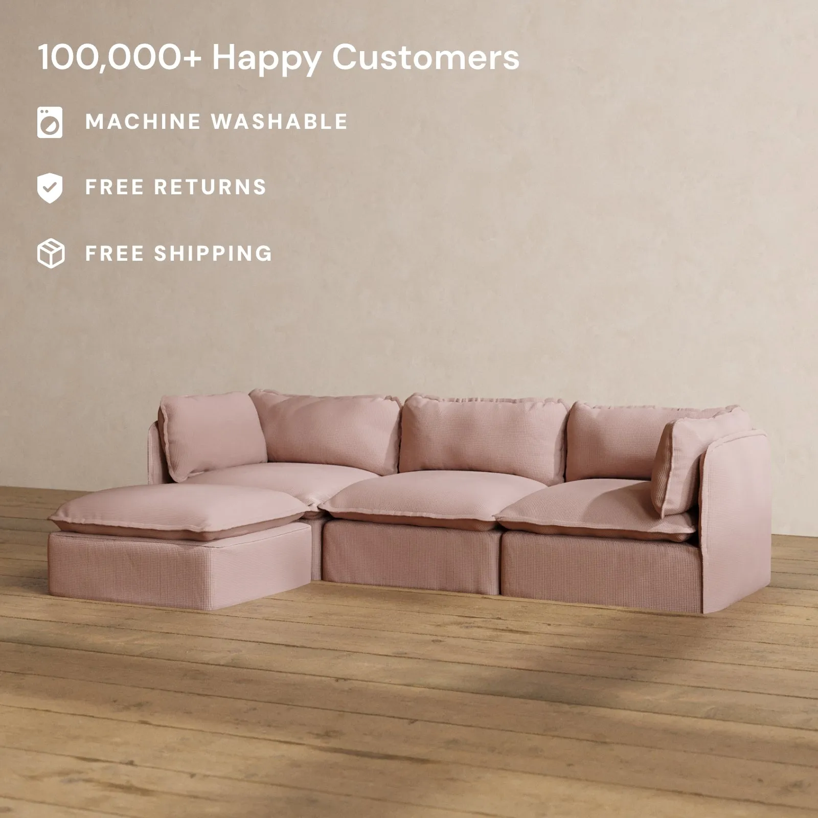 Modular Washable 3-Seater Sectional in Sakura | Memorix  Seat | Contour Pillow