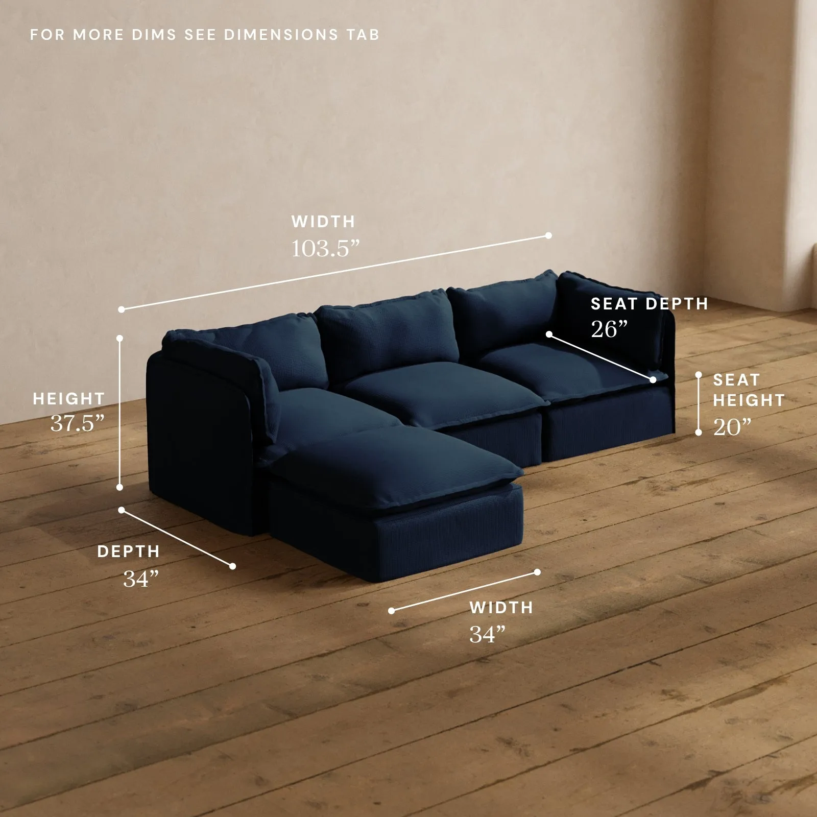 Modular Washable 3-Seater Sectional in Sumi | Memorix  Seat | Contour Pillow