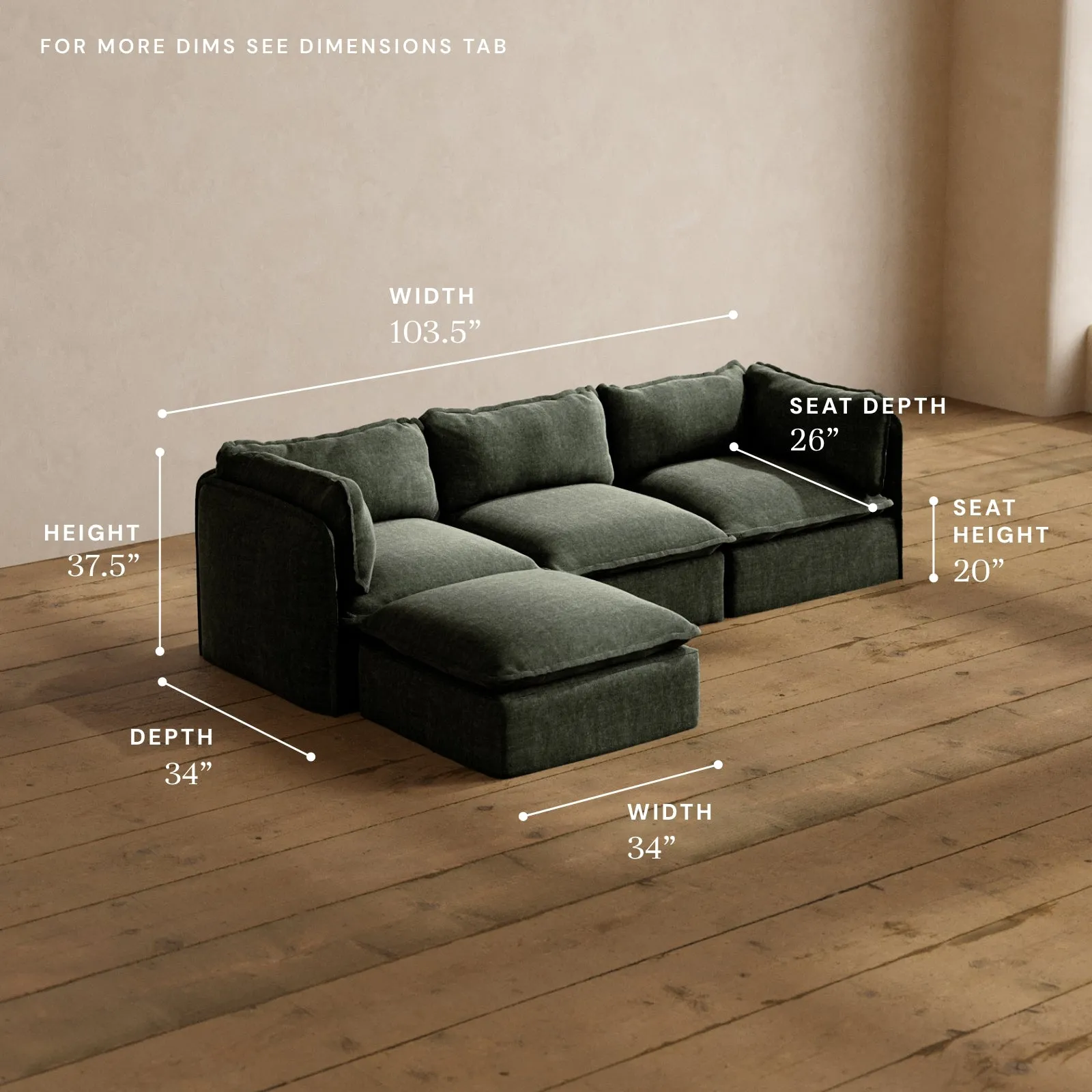 Modular Washable 3-Seater Sectional in Willow | Memorix  Seat | Contour Pillow