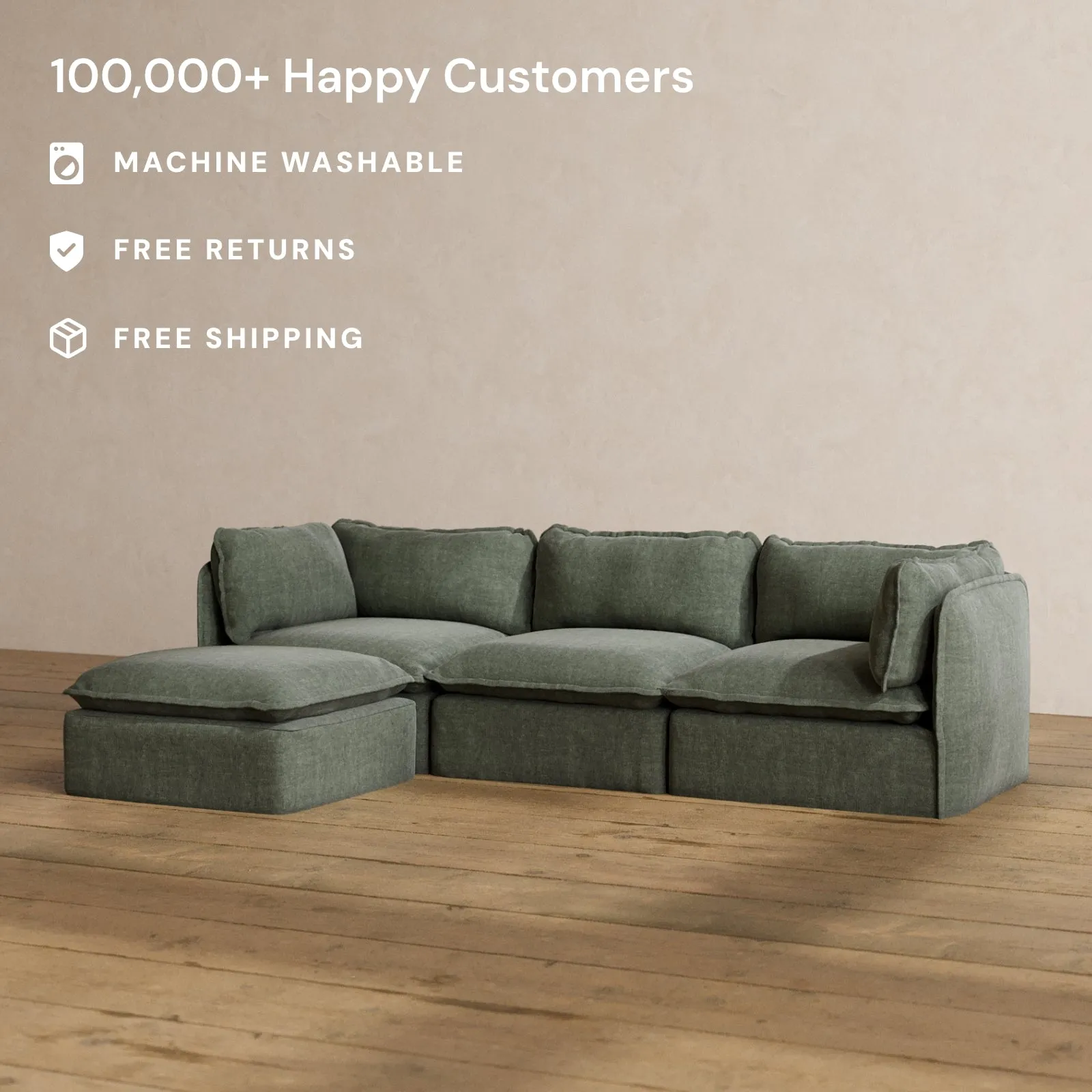Modular Washable 3-Seater Sectional in Willow | Memorix  Seat | Contour Pillow