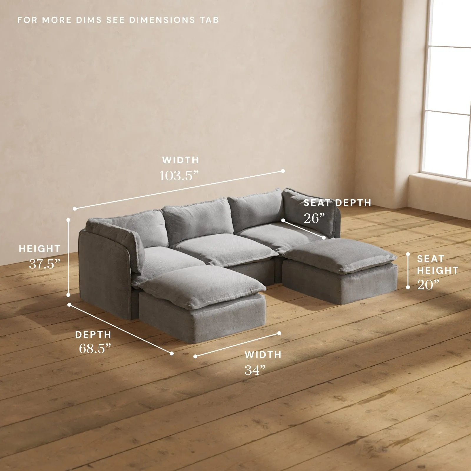 Modular Washable 3-Seater U-Sectional in Ash | Memorix  Seat | Contour Pillow