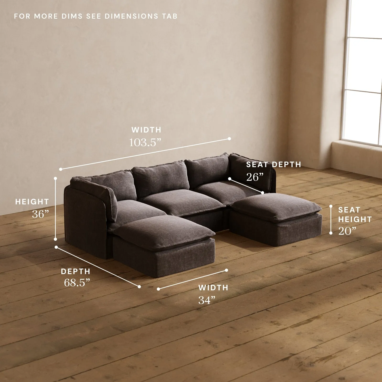 Modular Washable 3-Seater U-Sectional in Caviar | Memorix  Seat | Contour Pillow