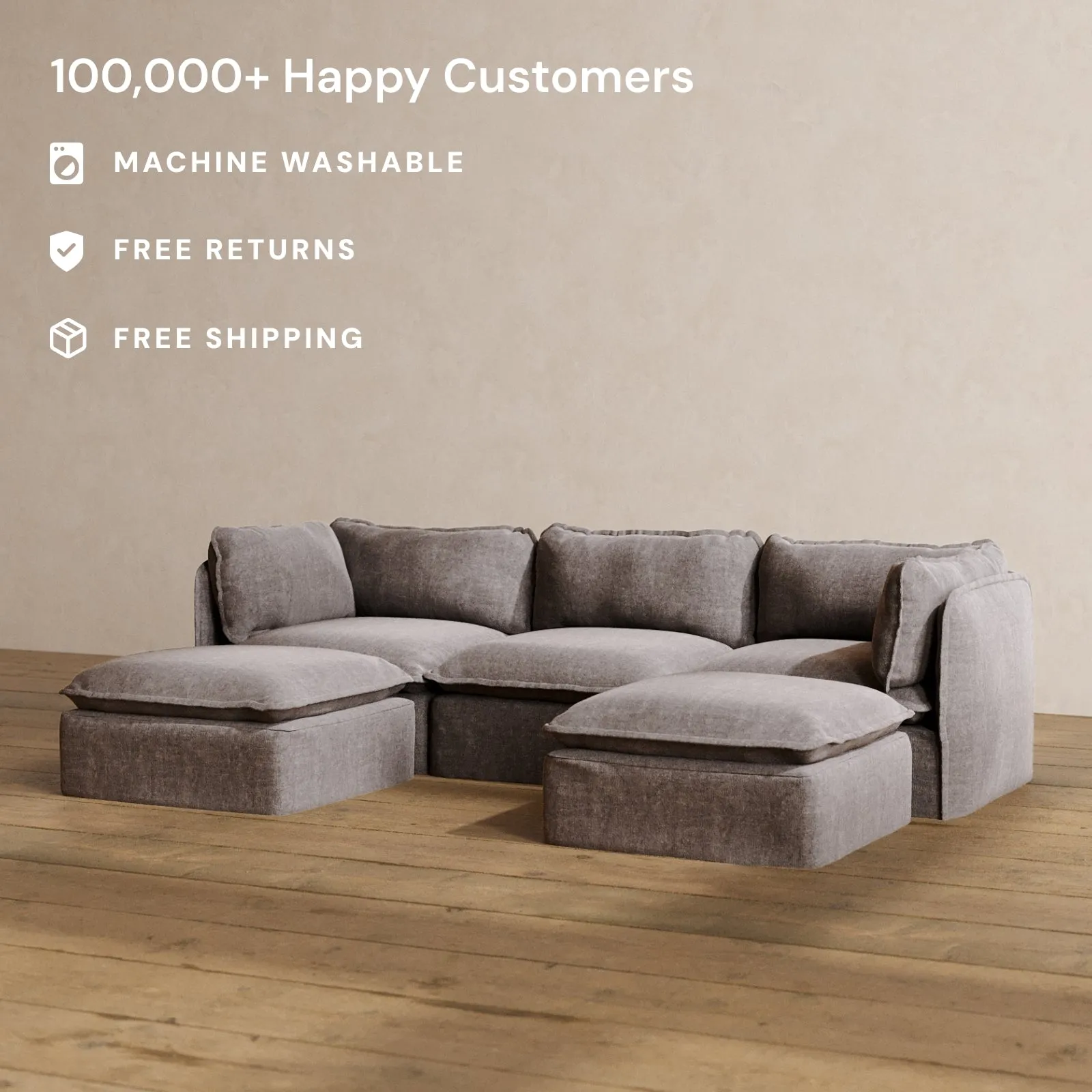 Modular Washable 3-Seater U-Sectional in Caviar | Memorix  Seat | Contour Pillow