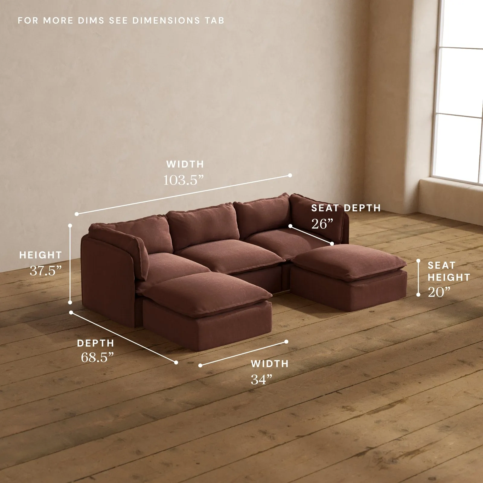 Modular Washable 3-Seater U-Sectional in Chestnut | Memorix  Seat | Contour Pillow