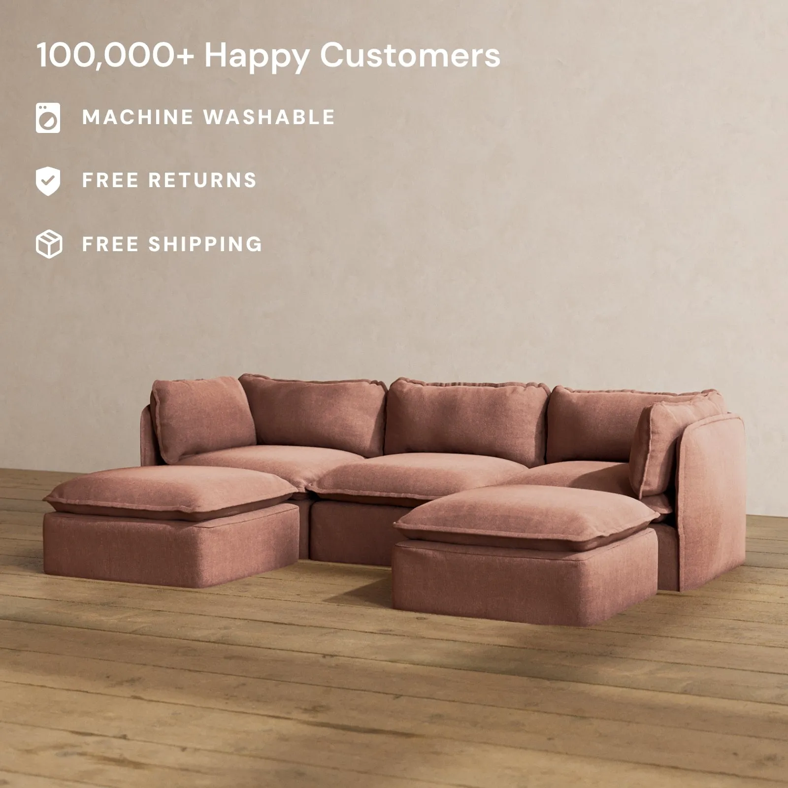 Modular Washable 3-Seater U-Sectional in Chestnut | Memorix  Seat | Contour Pillow